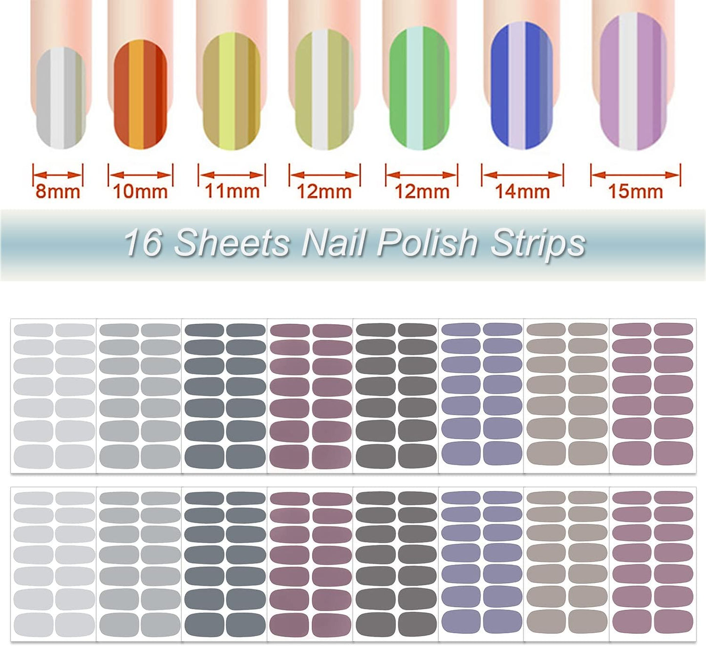 DANNEASY 16 Sheets Nail Wraps for Women Nail Polish Strips Solid Color Self Adhesive Nail Polish Stickers Stick On Nails Nail Art Accessories with 1pc Nail File, Cuticle Stick (Gray)