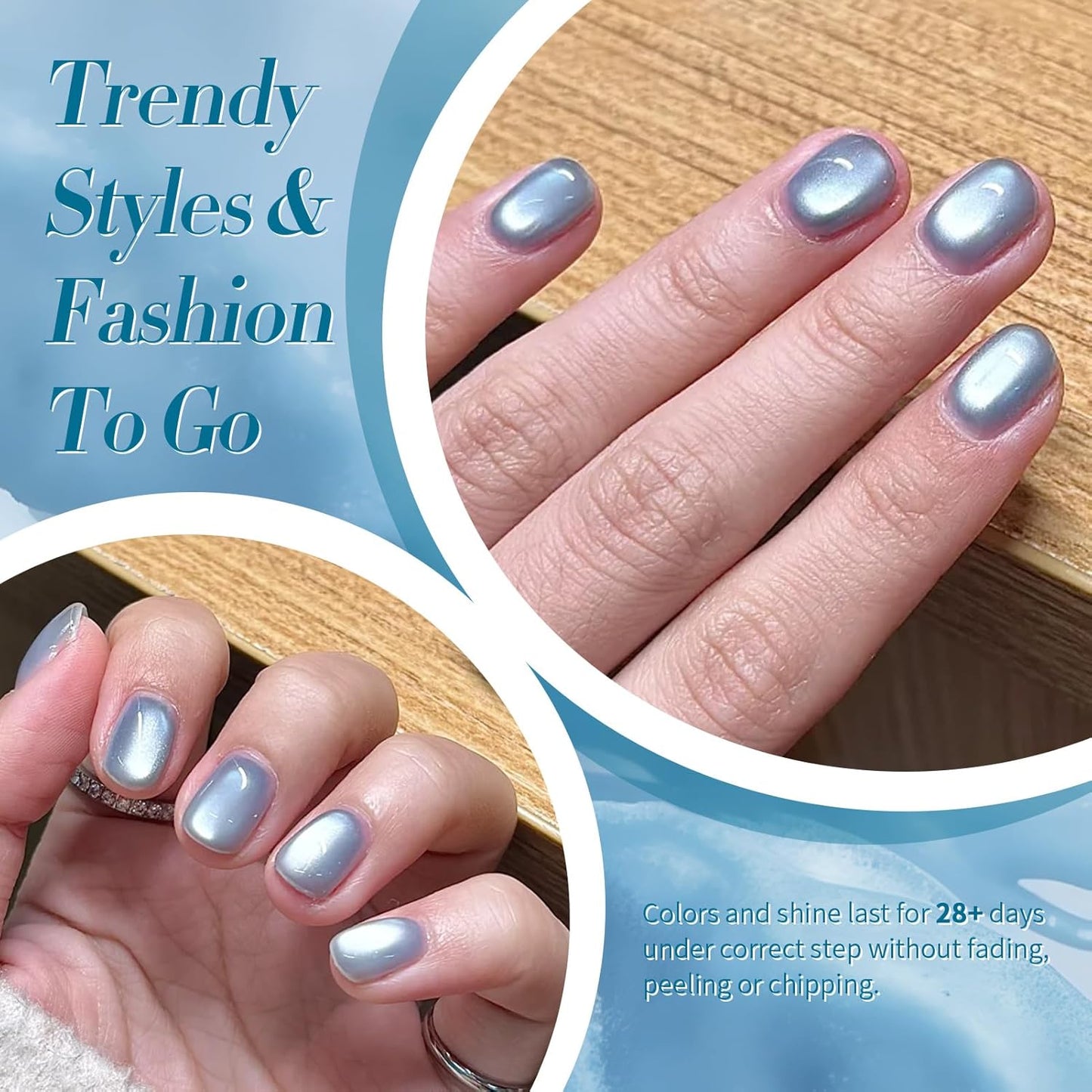 BORN PRETTY Magnetic Gel Nail Polish Blue Water Light Cat Magnetic Eye Gel Jelly Glass Crystal Magnetic Gel Polish Glitter Shimmer Auroras Magnetic Gel Nail Art Manicure Kit 6PCS