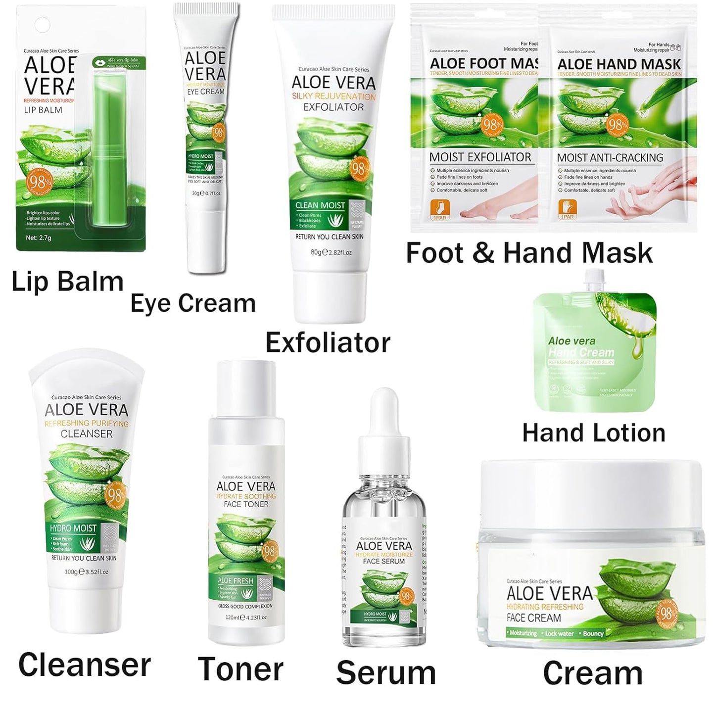 10Pcs Skin Care Products Set, Aloe Vera Skin Care Sets, Skin Care Gift Set for Women Girls, Skincare Routine Set, Face Care Kit for Dry Skin, Hydrating Whole Body Skin Care