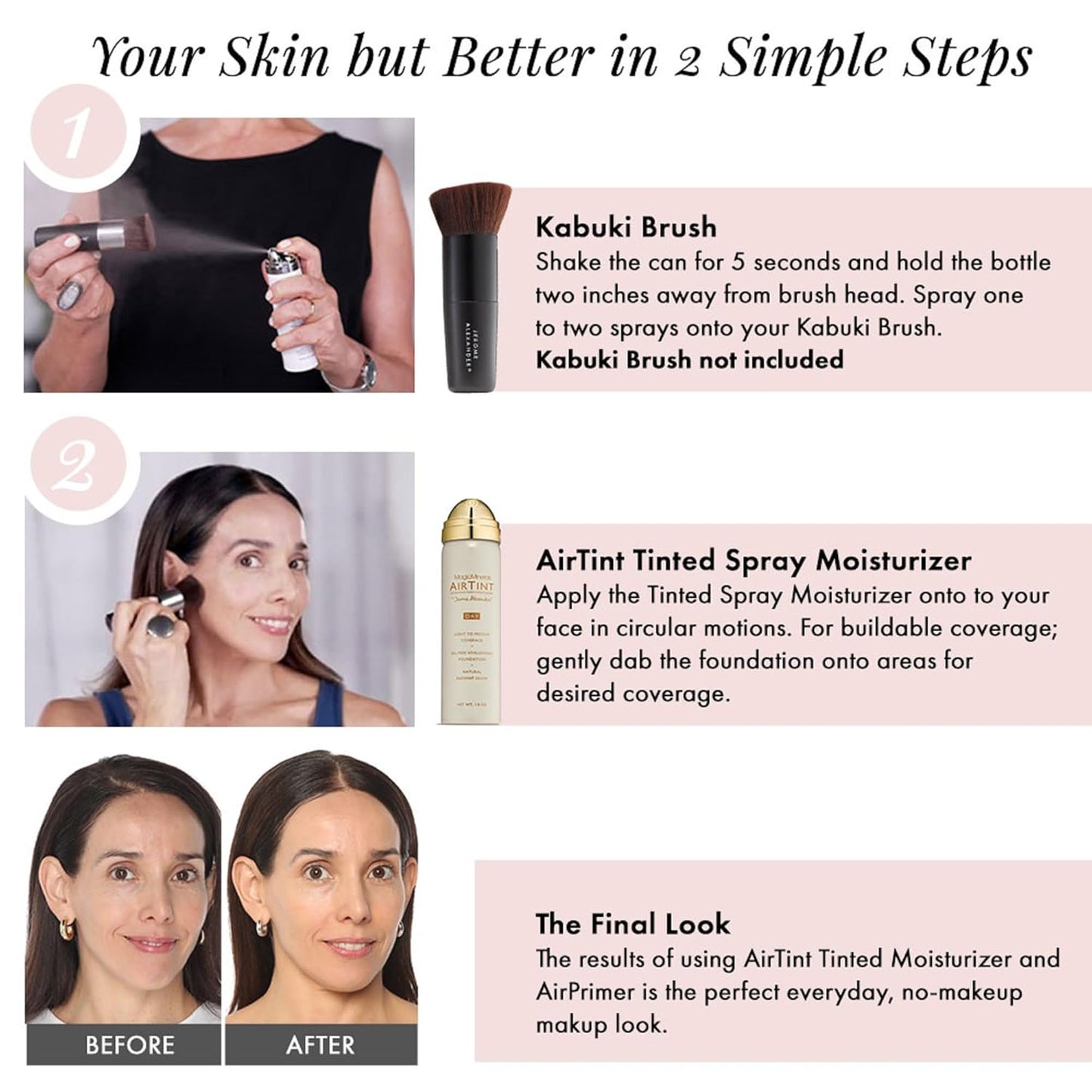 Jerome Alexander MagicMinerals AirTint Tinted Moisturizer AirBrush Spray Light Shade | Tinted Moisturizer Spray with Anti-Aging Ingredients | Warm Bright