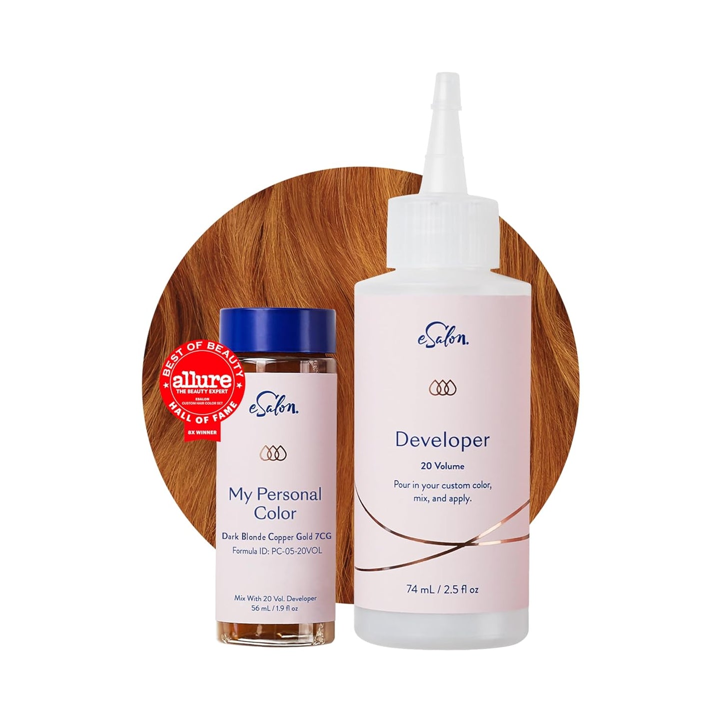 eSalon Permanent Hair Color & Hair Dye Complete Kit - Dark Blonde Copper Gold - Personal Colorist Kit for Up To 100% Gray Coverage for All Hair Types - Professional-Grade Ammonia-Free Hair Dye