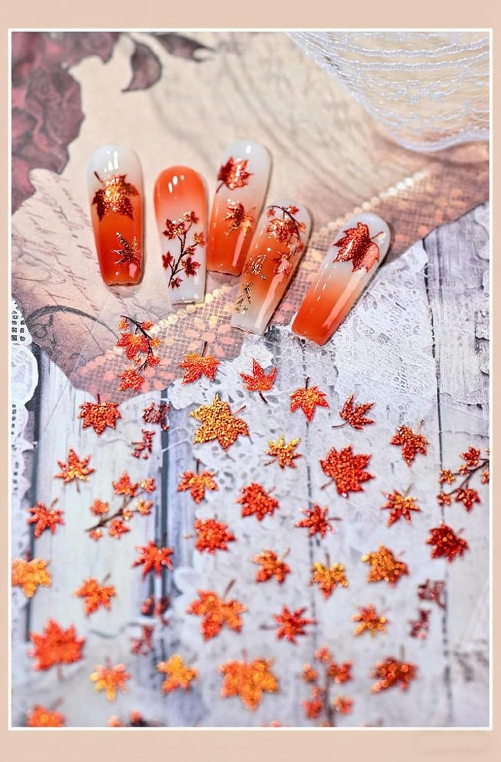 Fall Nail Art Stickers Autumn 5D Glitter Maple Leaf Nail Decals Thanksgiving Day Nail Decorations Supplies Cat Eye Maple Leaf Nail Art Sticker Fall Stickers for Women Girls Nails Manicure Decor 1Sheet