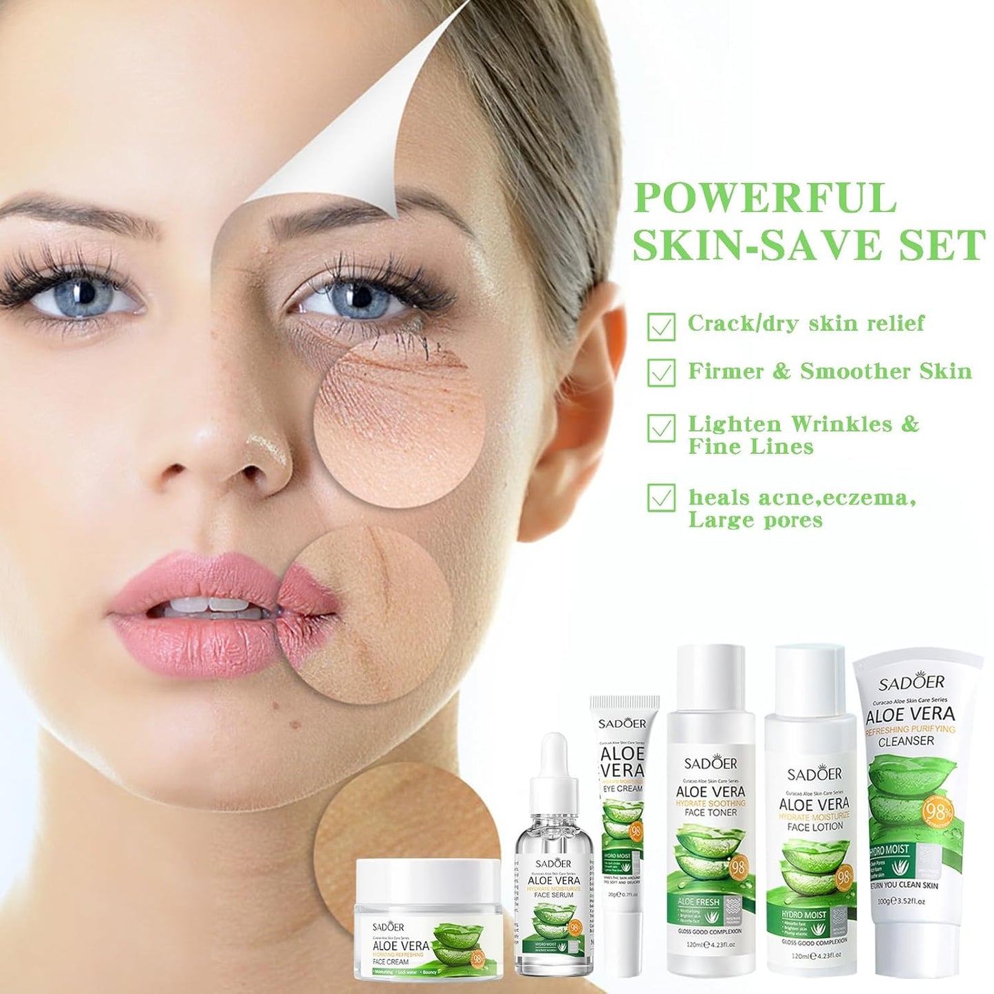 Aloe Vera Daily Skin Care Set Daily Moisturizing & Nourishing Fresh Aloe Essence Skin Care Set Vitamin Essence Six-piece Set For Valentine's Day And Festival Day