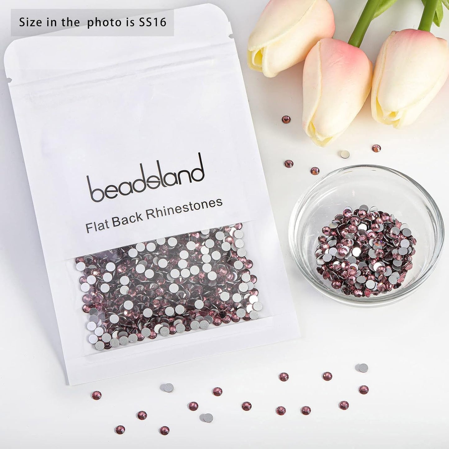 beadsland Flat Back Crystal Rhinestones Round Gems for Nail Art and Craft Glue Fix,Light Purple (3.8-4.0mm) SS16/1440pcs
