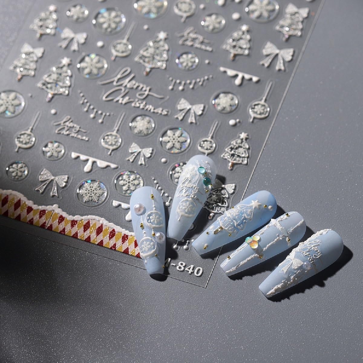 5D Embossed Christmas Nail Art Sticker White Snowflake Nail Decals Self-Adhesive Nail Design Christmas Tree Nail Sticker for Women Girls Winter Xmas Holiday Manicure DIY Nails Supplies