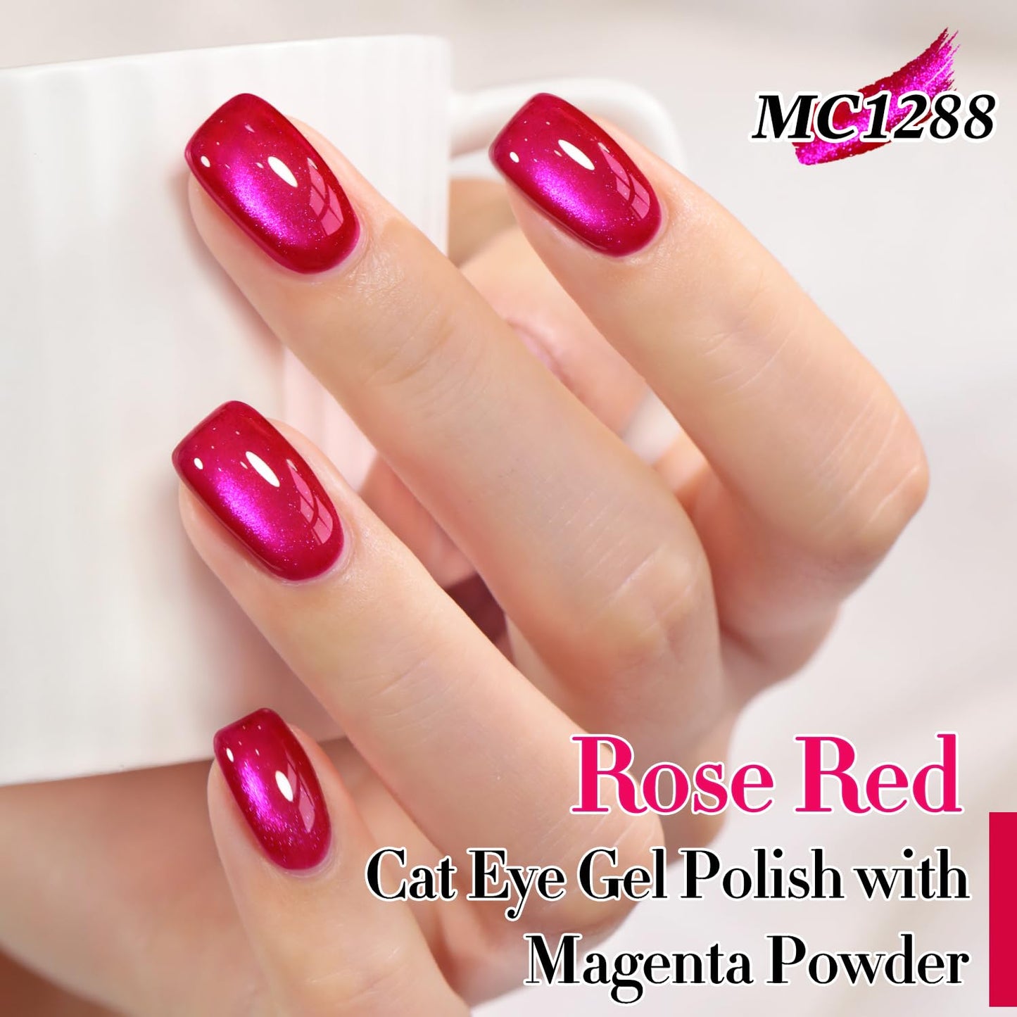 Double Rhythm 0.5 OZ Cat Eye Gel Polish with Magnet 15ML Holographic Glitter Shimmer Translucent Jelly Color Magnetic Gel Polish Salon DIY at Home (Pitaya Purple-MC1288)