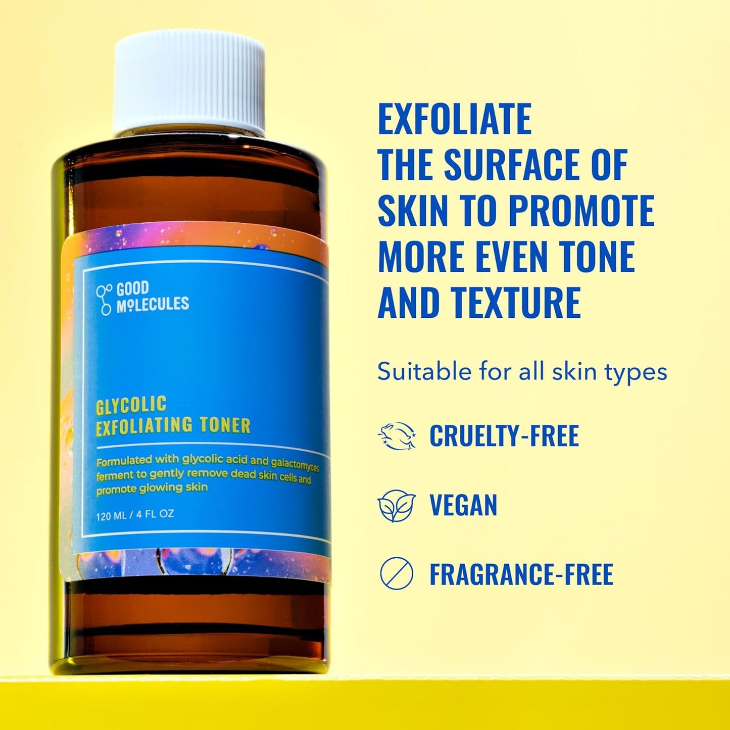 Good Molecules Glycolic Exfoliating Toner - Hyaluronic and Glycolic Acid Daily Toner for Face - Cleansing Facial Exfoliant for Glowing Even Skin Tone, Skin Care