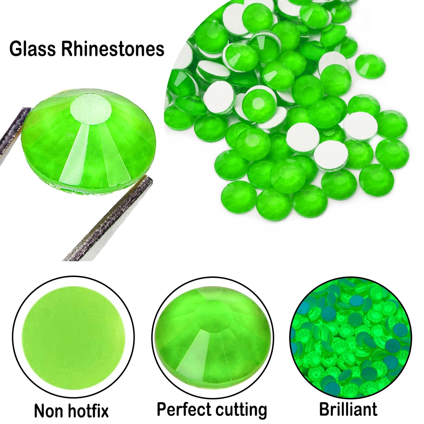 Flatback Glass Rhinestones,Bedazzler Gems 1440pcs Non Hotfix Crystal Rhinestones for Nail Charms Crafts Clothes Tumblers,Green Neon,SS16