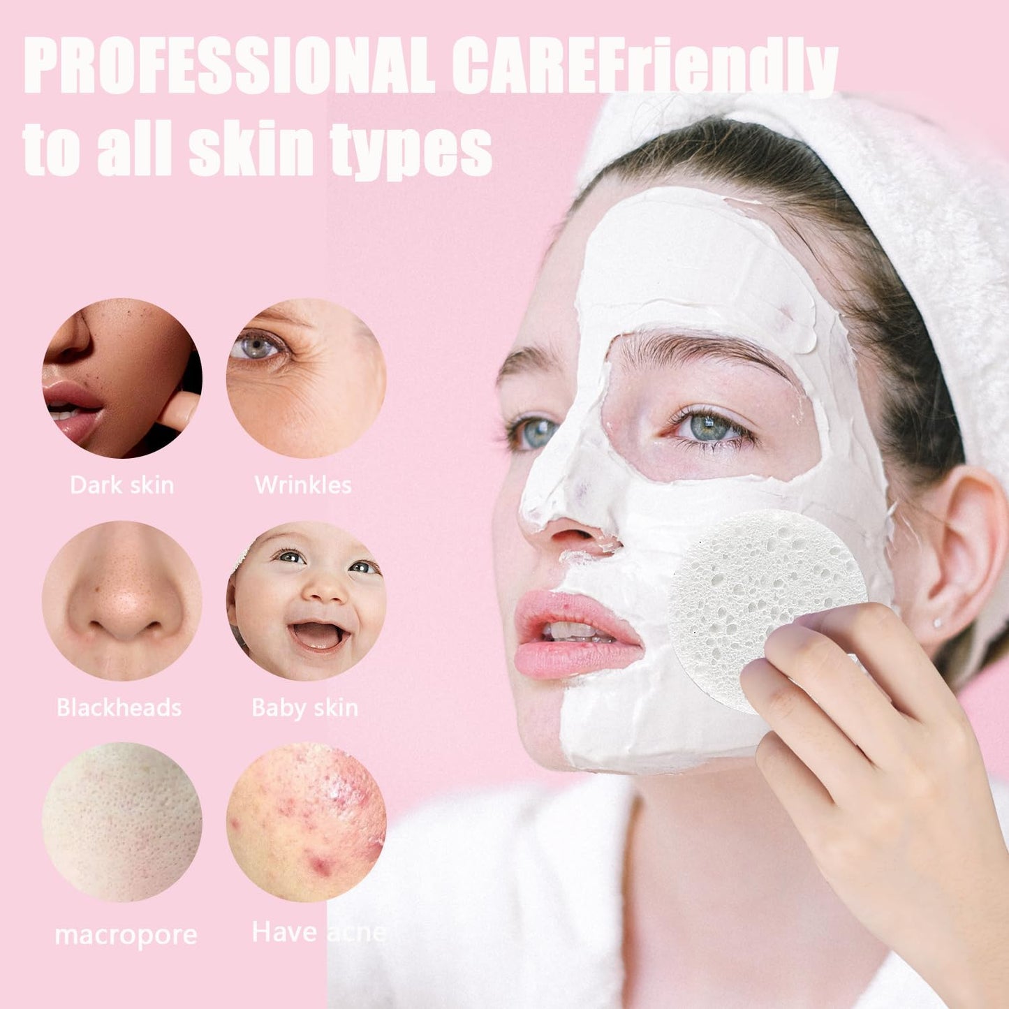 50-Count Facial Sponges Compressed Natural Cellulose Sponge Round Shape Face Sponge for Face Cleansing Exfoliating and Makeup Removal, White