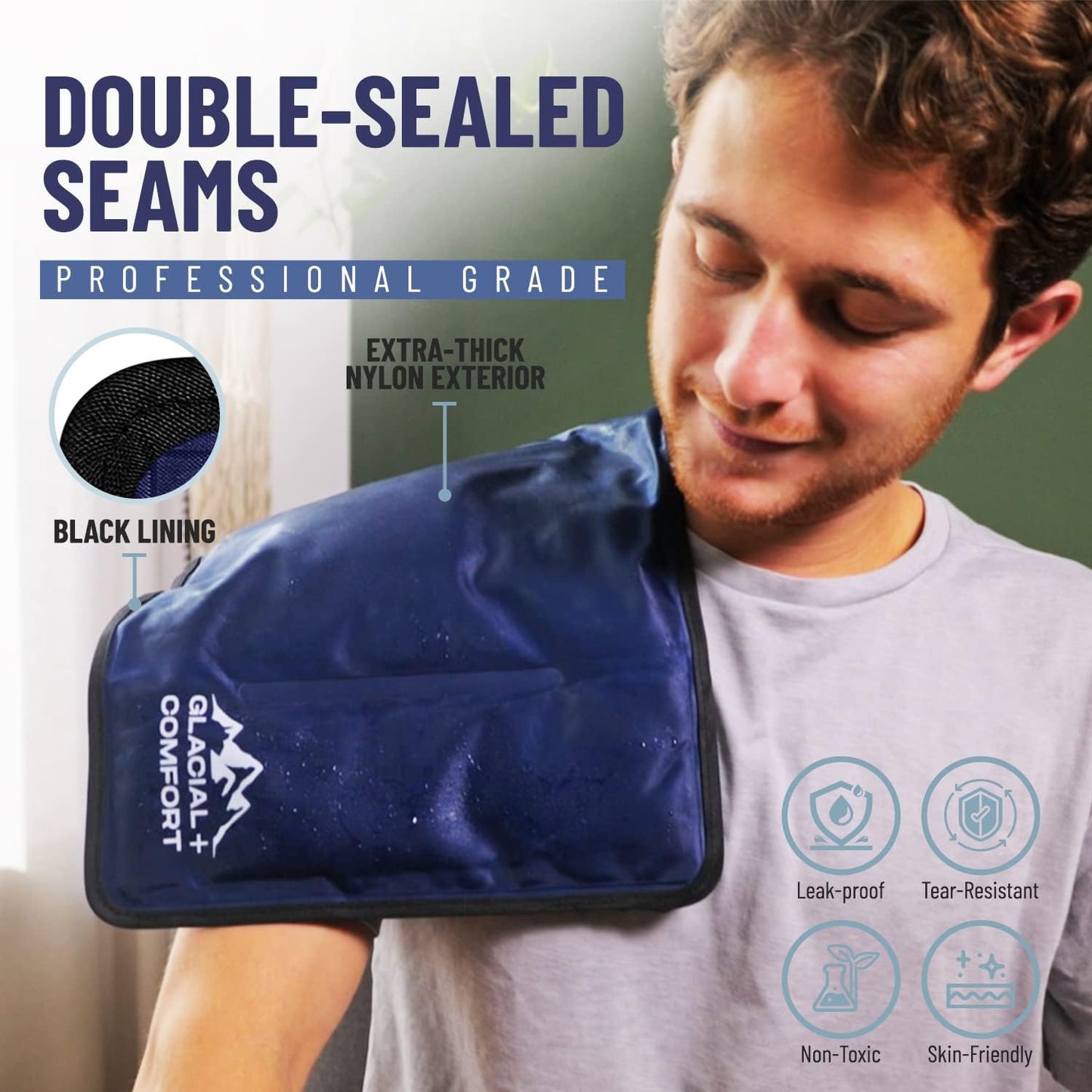 Glacial Comfort Gel Ice Pack for Back Pain - (15" x 11") Reusable Cold Pads for Hip, Knee, Shoulder Injuries, Muscle Strains, Migraine & Postpartum Recovery - Compression Pad.