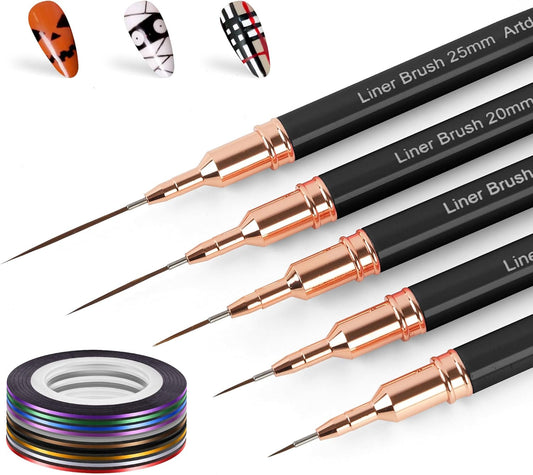 Artdone Nail Striping Tape Lines Kit With Nail Art Pens Dotting Tools And Liner Brushes For Gel Polish Small Detail Drawing Design Paint
