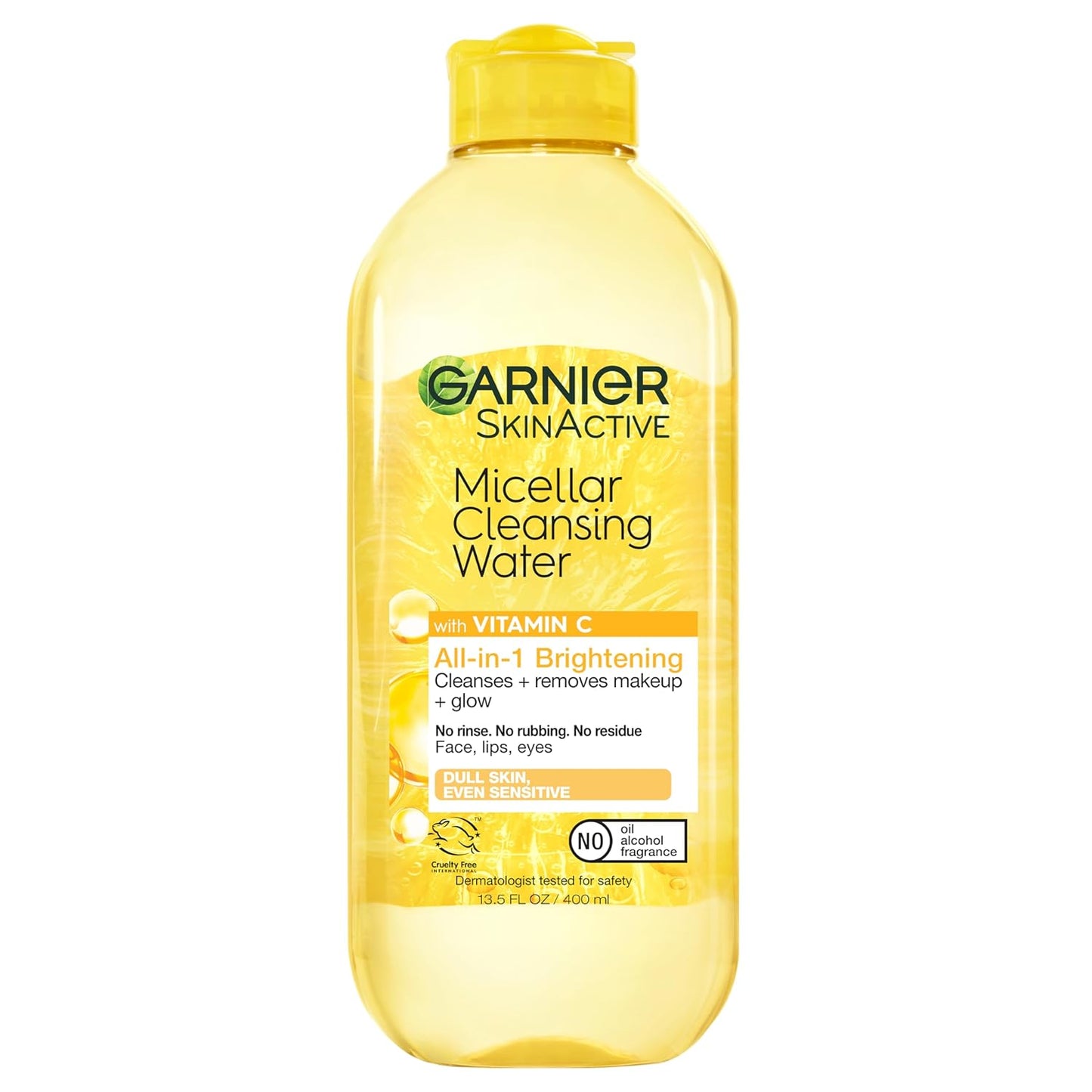 Garnier Micellar Water with Vitamin C, Facial Cleanser & Makeup Remover, Brightening & Hydrating, For All Skin Types, Vegan, Cruelty Free, 13.5 Fl Oz (400mL), 1 Count