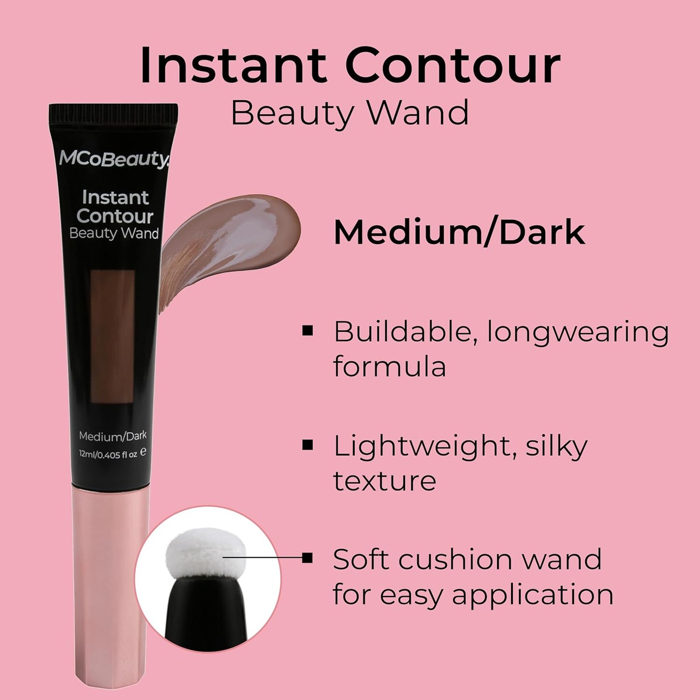MCoBeauty Instant Contour Beauty Wand, Medium/Dark, Sculpt & Define for a Natural Contour, Vegan, Cruelty Free Cosmetics