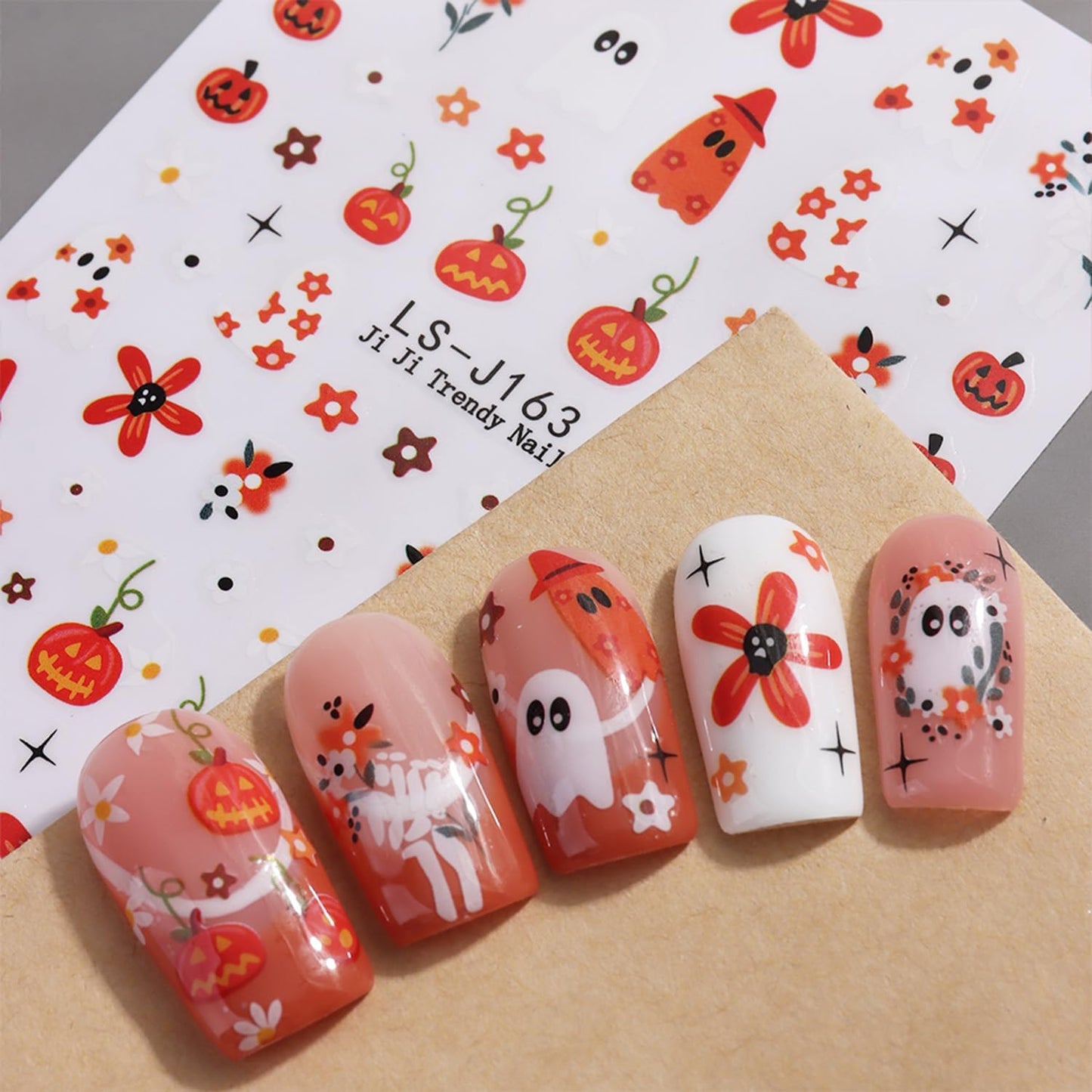Halloween Nail Stickers for Nail Art Cute Ghost Black Cat Pumpkin Blood Eyeball 3D Self-Adhesive Nail Decals Nail Art Supplies Nails Design Manicure Stickers for Nails Decoration 6Sheets