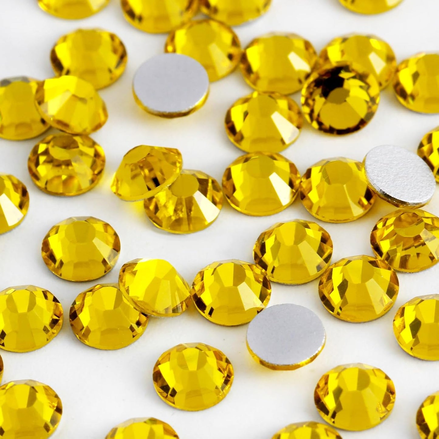 3000PCS SS10 Flatback Rhinestones | 12-Facet Diamond-Cut Glass Gems for Nail Art, Clothing, DIY Crafts |Glue-On Decoration Stones with Silver Backing(Citrine)