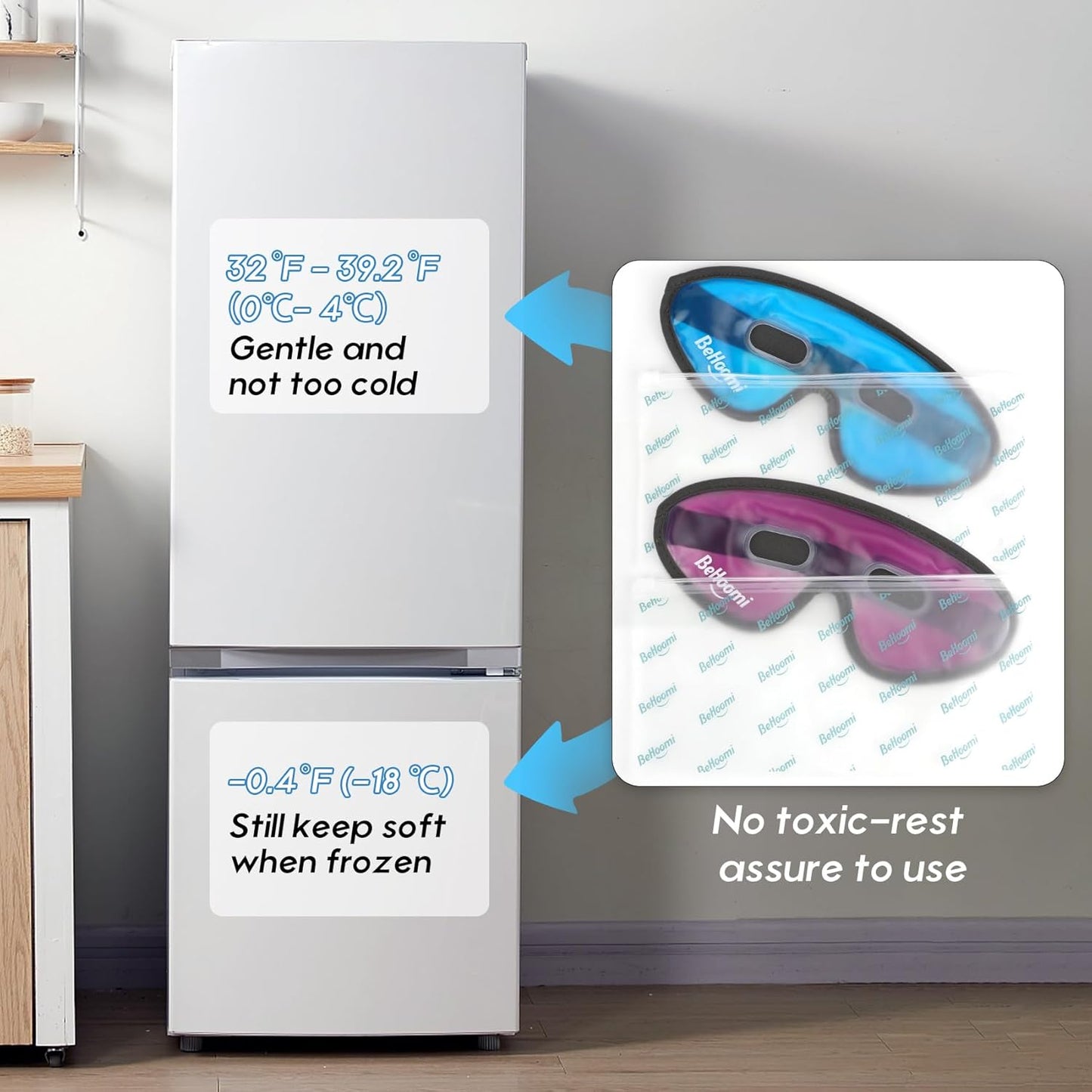 Cooling Eye Mask, Gel Eye Mask Cold Compress for Eyes, Reusable Eye Ice Pack, Cool Relaxation, Comfort Snug Fit, No Freeze, Eye Cover Ice Mask for Home, Office, 2PCS, Blue & Purple