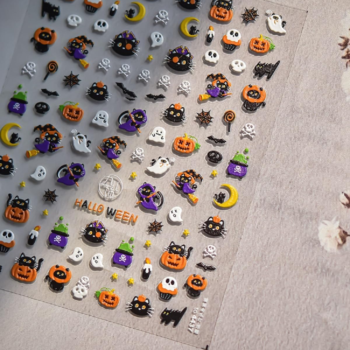 5D Embossed Halloween Nail Stickers Pumpkin Nail Art Decals Cat Skull Design Cute Nail Art Sticker Ghost Nail Art Supplies Decoration for Women Holiday DIY Manicure 1 Sheet