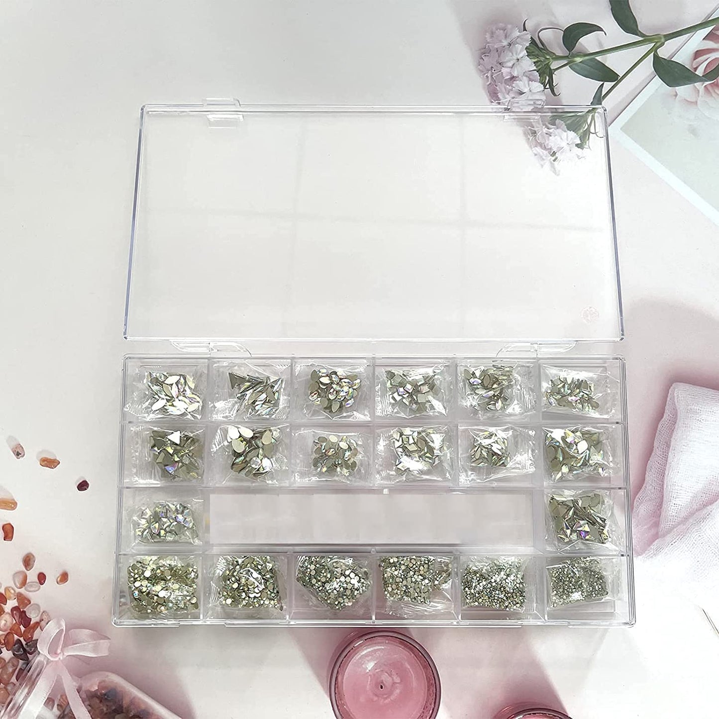 7900Pcs AB Crystal Nail Rhinestones, HOINCO Nail Art Rhinestones Round Beads Flatback Glass Gems Stones, Multi Shapes Rhinestones Nail Art 3D Crystals for Nail DIY