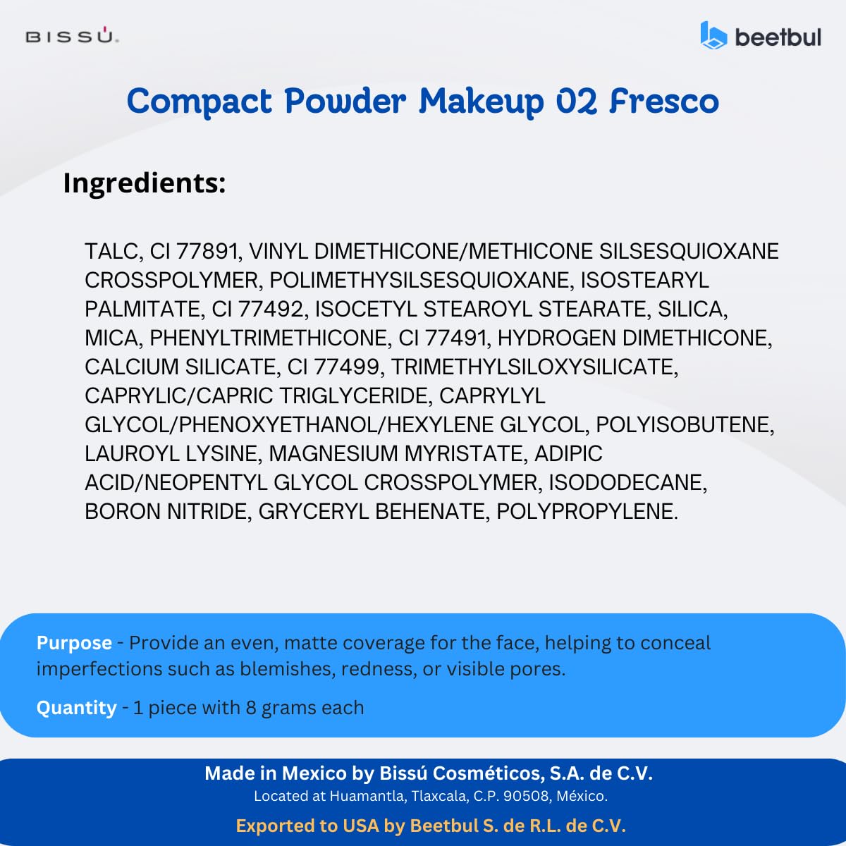 Beetbul Makeup & Exfoliation Kit - Bissú Compact Powder + 1 Medium Velvet Puff + 2 Finger Puffs + 1 Facial Exfoliating Sponge (02 Fresco, One Size)