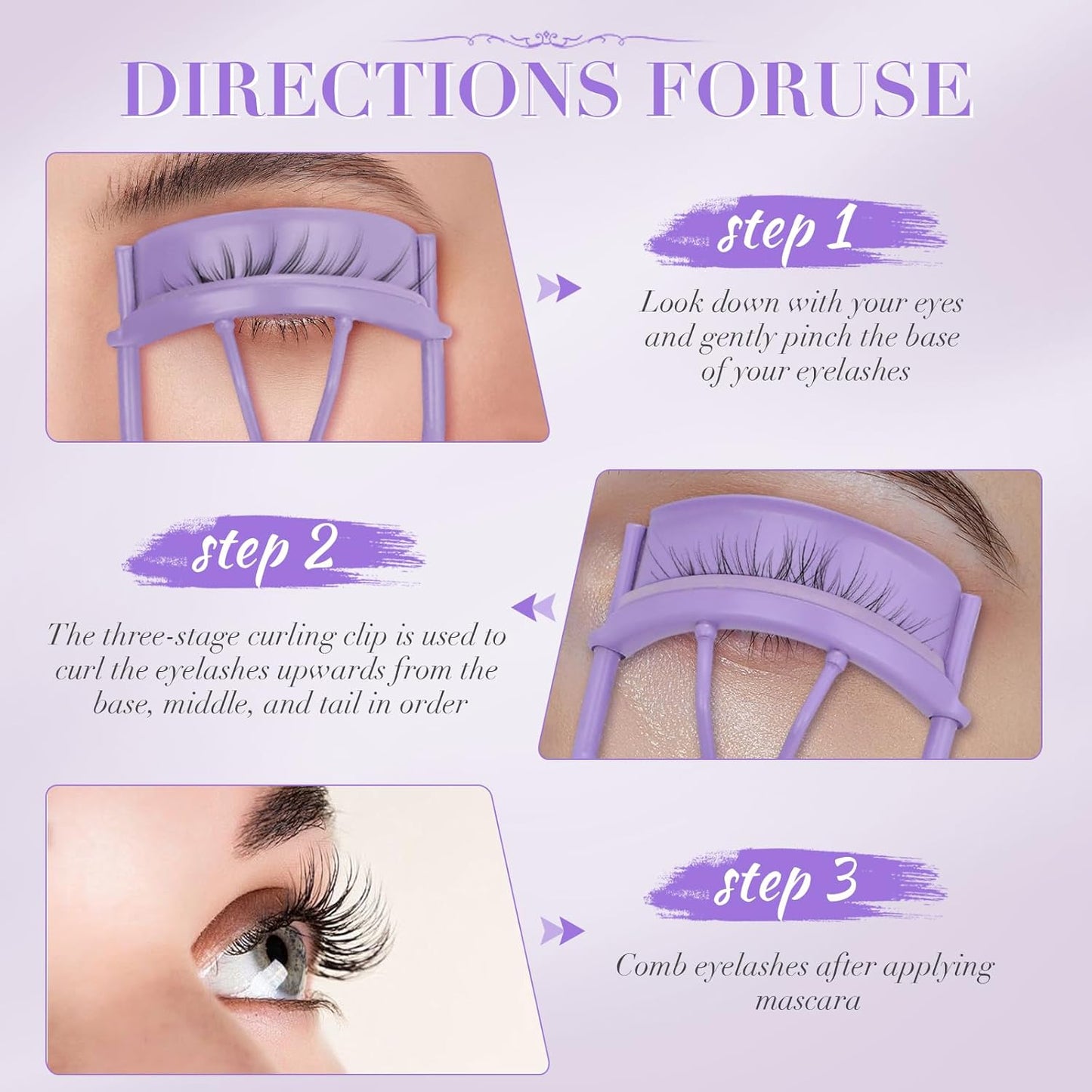 Eyelash Curler with Pads, Lash Curler 2 Pcs with 10 Extra Silicone Replacement Pads, Comfortable Grip for Effortless Curling – Eyelashes for The Perfect Eye Contour (Hyacinth Purple)