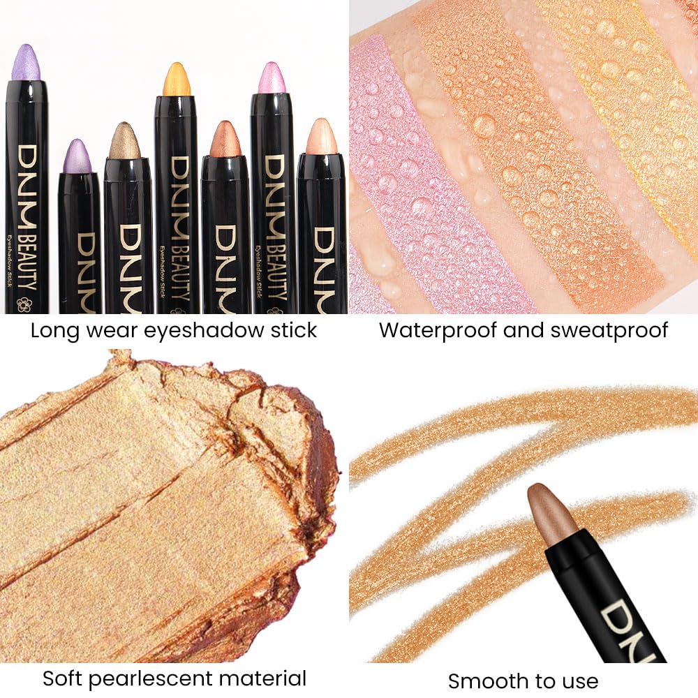 evpct Beige Gold Shimmer Cream Eye Shadow Brightener Sticks Set for Eyes, Gold Shimmery Matte Pencil Eye shadow Applicator Stick Pen Palette Makeup Waterproof sombras en crema para ojos 15#