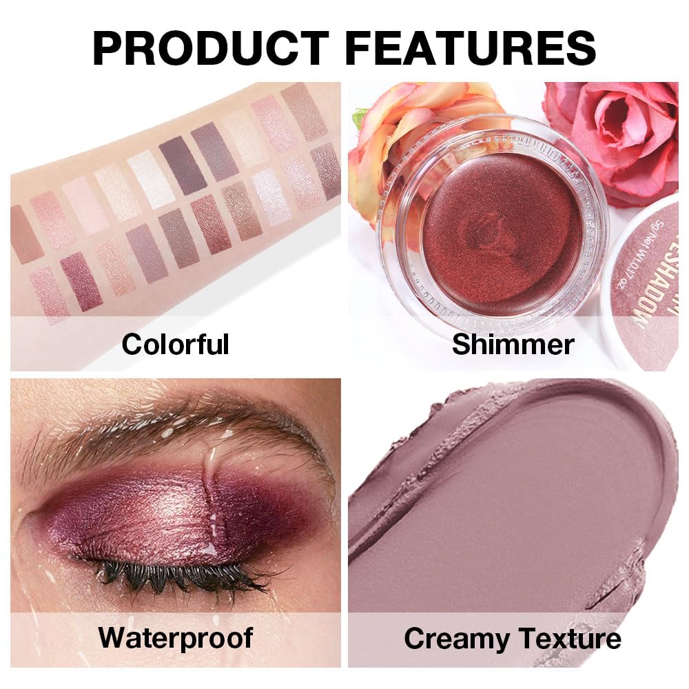 Single Cream Putty Matte Eyeshadow Palette Makeup, Natural Single Mini Instant Holographic Eyeshadow For Older Women, Sombras Crema Para Ojos, Talc, Paraben & Cruelty Free, 23