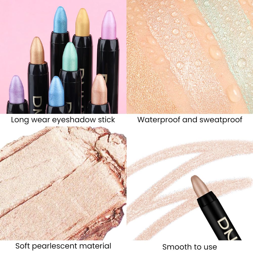 evpct Mocha Beige Shimmer Cream Eye Shadow Brightener Sticks Set for Eyes, Mocha Beige Shimmery Matte Pencil Eye shadow Applicator Stick Pen Palette Makeup Waterproof sombras en crema para ojos 14#