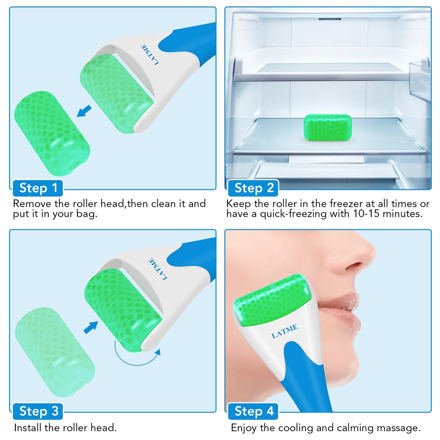 Ice Roller for Face Eyes,Womens Gifts,Face Massager Roller Puffiness Migraine Pain Relief and Minor Injury (Green)