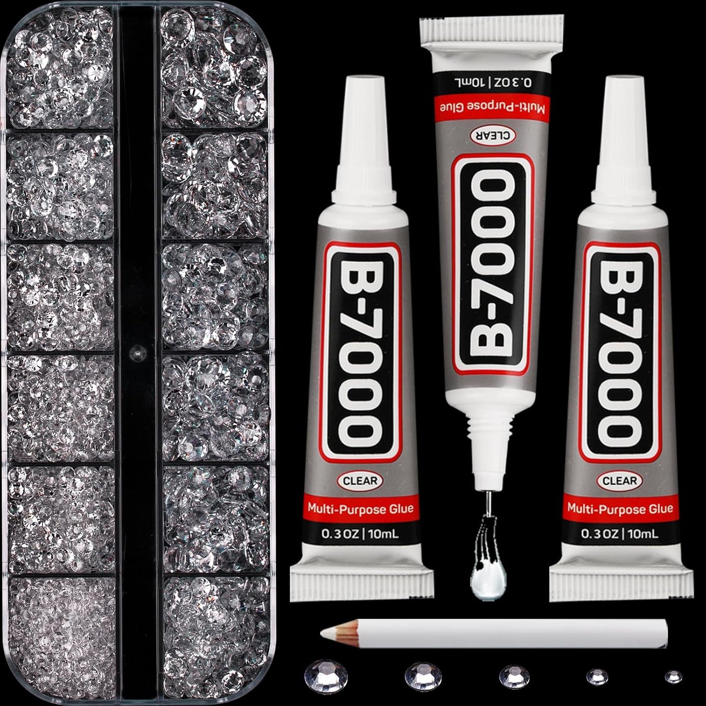 6000Pcs Transparent Clear Rhinestones for Crafting Bedazzling with b7000 Glue, Bling Shiny Resin Flatback Jewels Diamond for Crafts Clothing Tumblers Fabric Jeans, Flat Back Gems Multisize 2/3/4/5/6mm