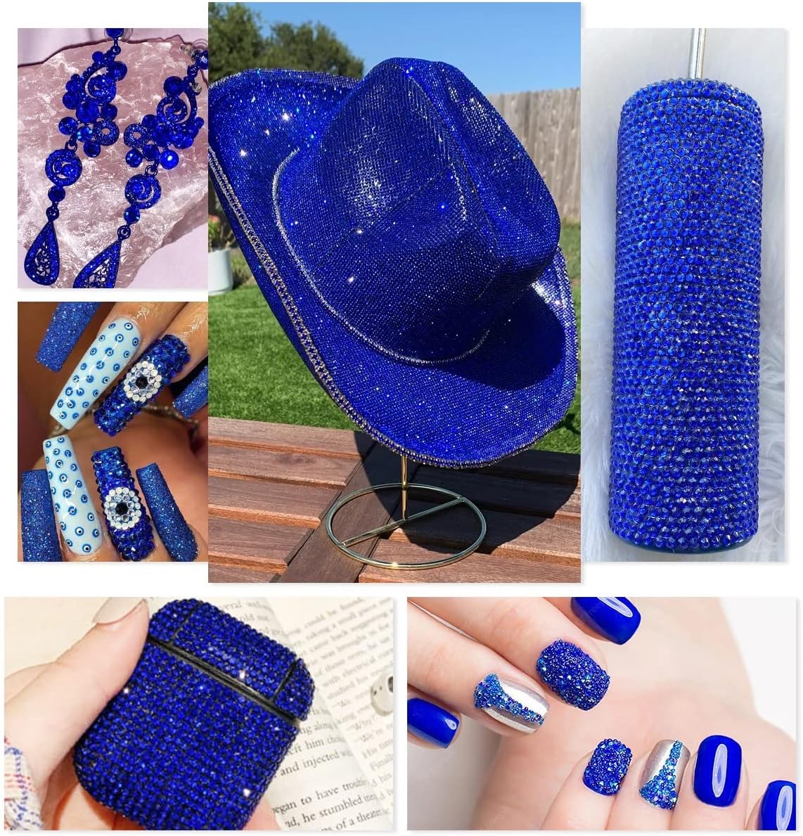 16000PCS Transparent Royal Blue AB Resin Rhinestones for Crafting 3mm 4mm 5mm Flatback Jelly Stones Bulk SS10 SS16 SS20 Diamonds Crystals Gems for Nails Face Eyes Makeup Tumblers Bottles Crafts