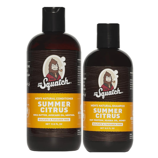 Dr. Squatch Natural Hair Bundle for Men - Healthy, Full Looking Hair - Summer Citrus Shampoo (8 fl oz), Summer Citrus Conditioner (11.5 fl oz)