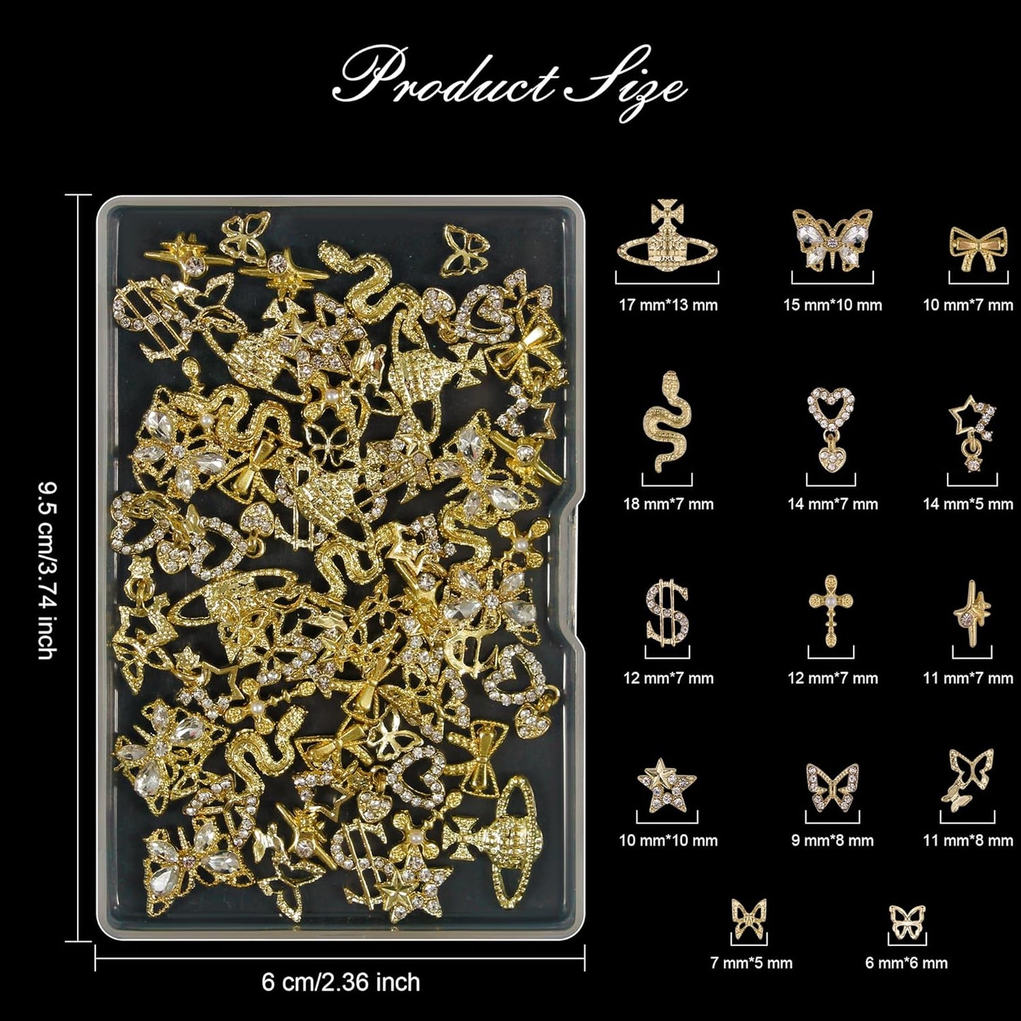 Artdone Nail Art Studs Kit, 3D Gold Cross Nail Charms and Diamond Butterfly Gems Bulk Nail Jewels Shiny Star and Moon for DIY Professional Manicures Decoration