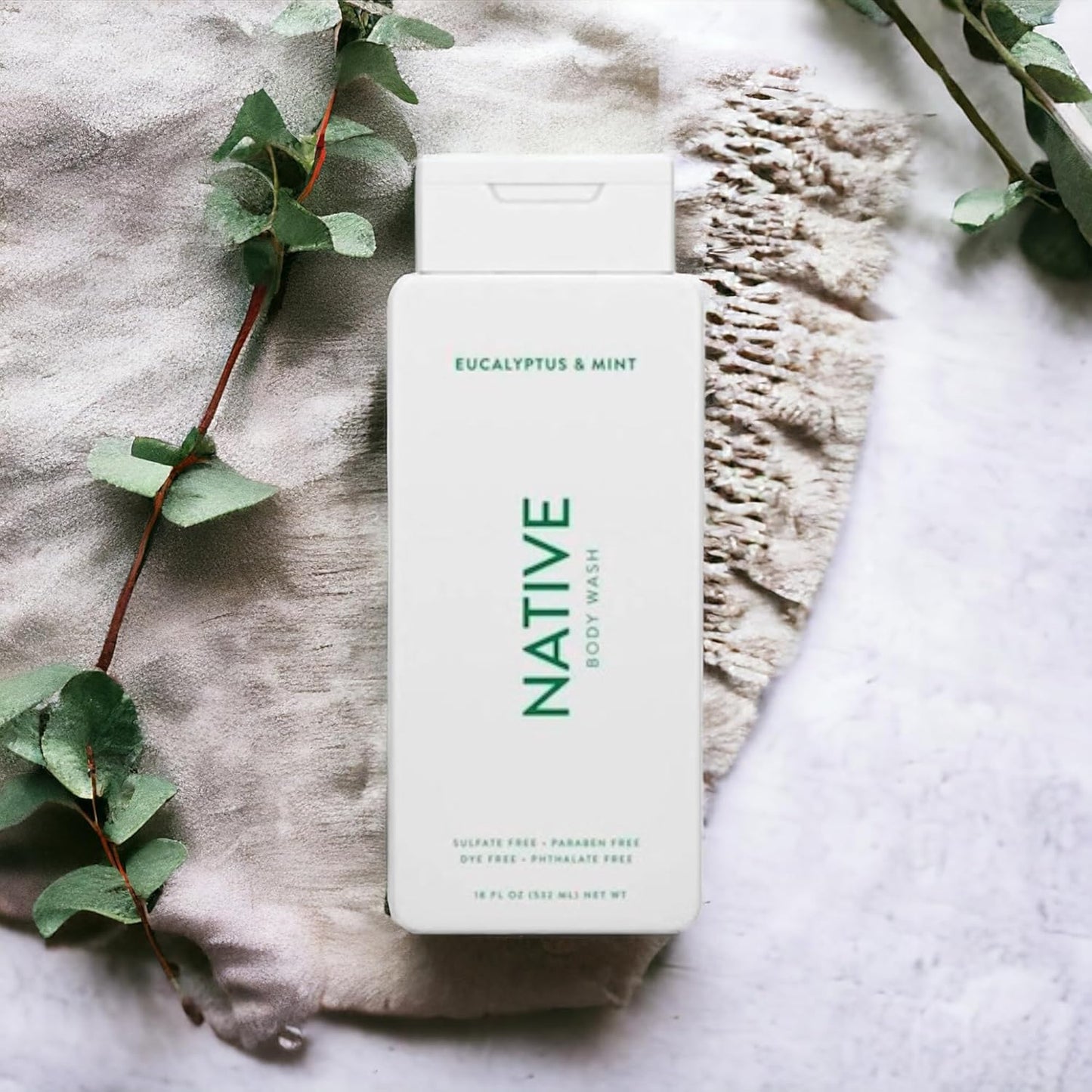 Native Body Wash Contains Naturally Derived Ingredients | For Women & Men, Sulfate, Paraben, & Dye Free Leaving Skin Soft and Hydrated | Eucalyptus & Mint 18 oz - 2 Pk