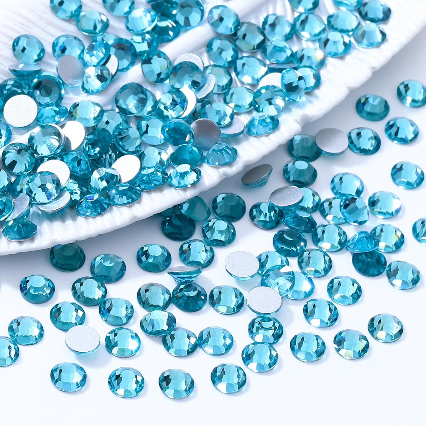 Aquamarine Flatback Rhinestones, Glass Rhinestones for Nail Art and Craft, Glue Fix, Loose Crystal Gemstones(Aquamarine, SS12, 1440pcs, 2.9-3.0mm)