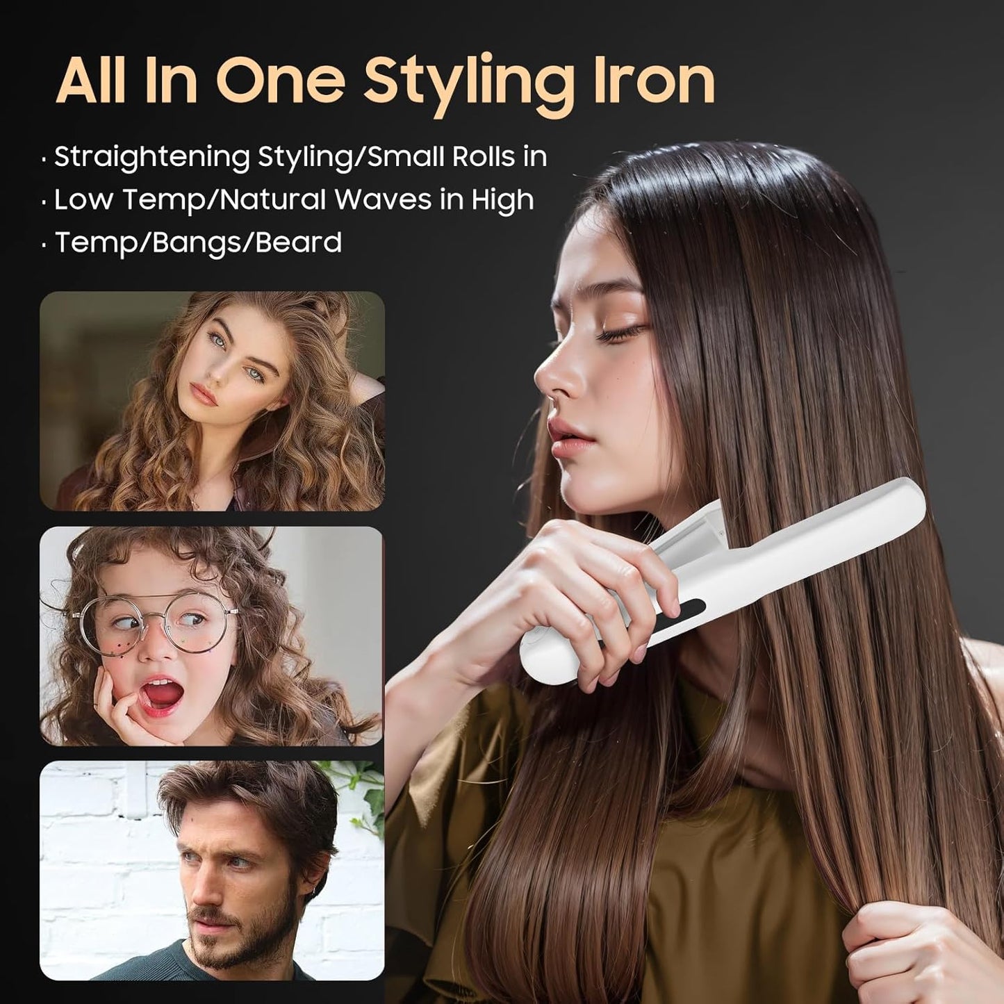 Cordless Hair Straightener and Curler 2 in 1, Titanium Flat Iron with Fast Heating, 4 Adjustable Temperature, Rechargeable Straightener for All Hair Types, Portable Styler for Travel (White)