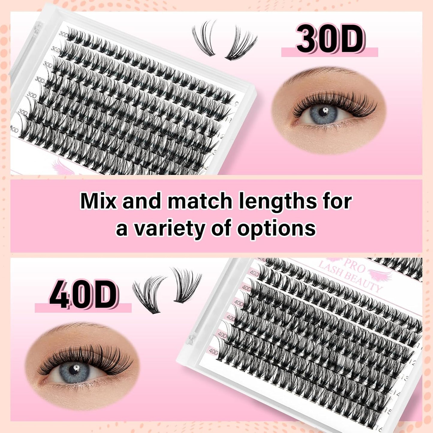 Individual Lashes 280 Pcs 30D+40D Mixed Lash Clusters 14 Rows that Look Like Eyelash Extensions DIY Lash Extension Self Application At Home (30+40-D-9-16mix)