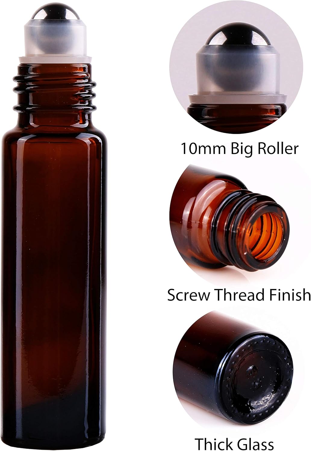 inice 4 Pack Essential Oil Roller Bottles 10ml Amber Glass RollerBall Bottle with Stainless Steel Roller Ball Alloy Cap for Daily Care