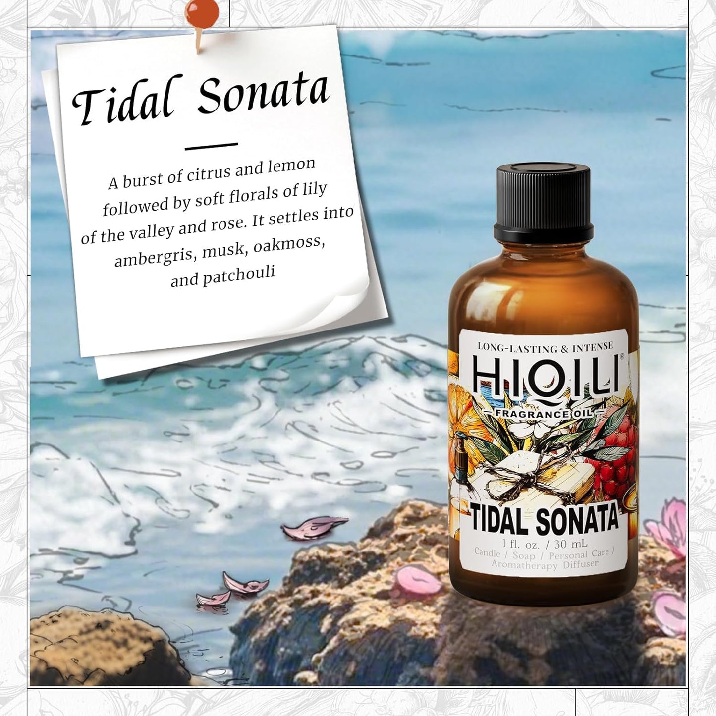 HIQILI Tidal Sonata Fragrance Oil for Diffuser, Ocean & Lemon Scents, Candle & Soap Making, Personal Care Scenting, Aquatic Notes, Long-Lasting Scents - 1 Fl Oz