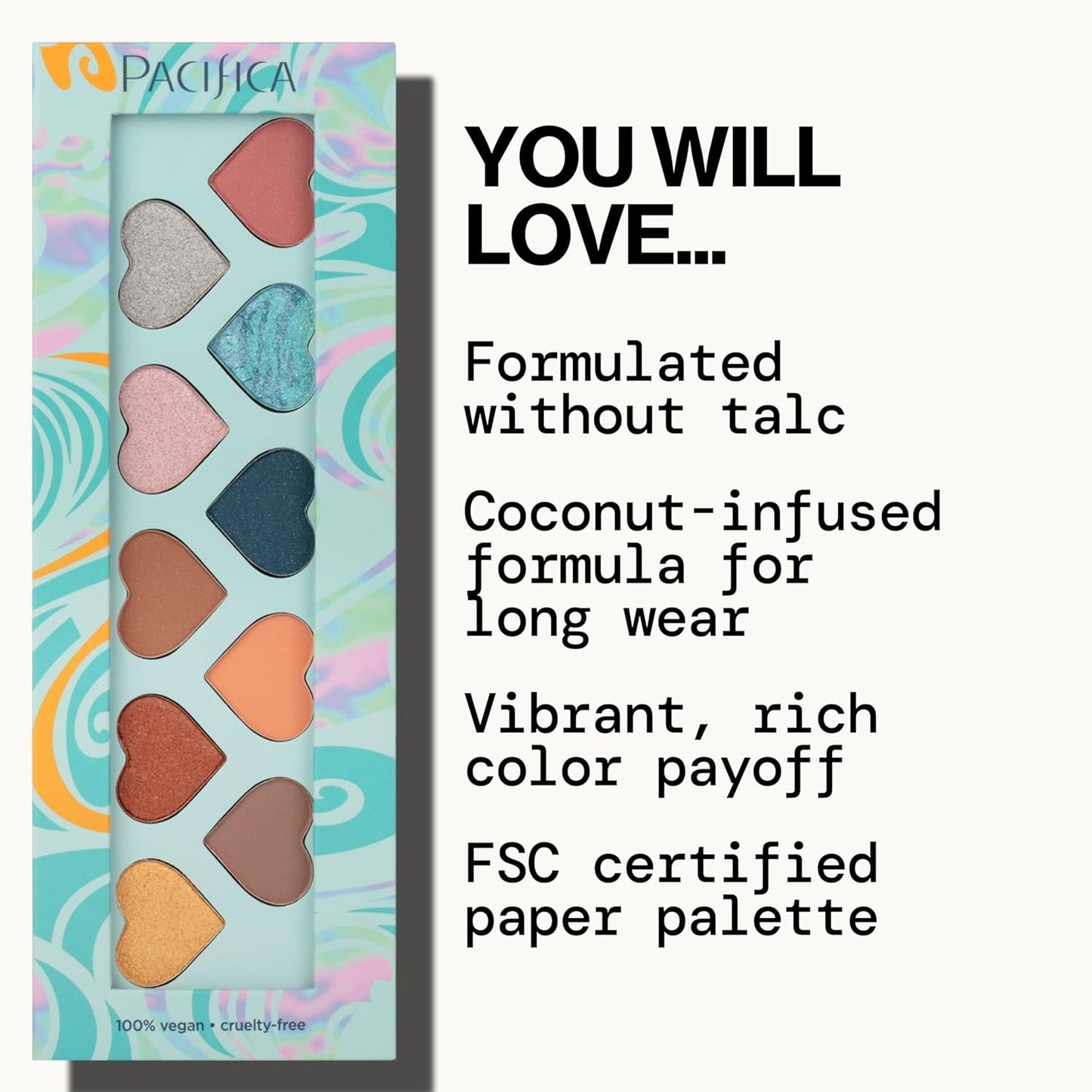 Pacifica Eyeshadow Palette – Malibu Mineral Eyeshadow, Blendable Neutral Shades with Velvet Matte, Shimmer & Metallic, Cocoa Butter Infused, Talc-Free, Vegan & Cruelty-Free, 0.24 oz (10 Shades)