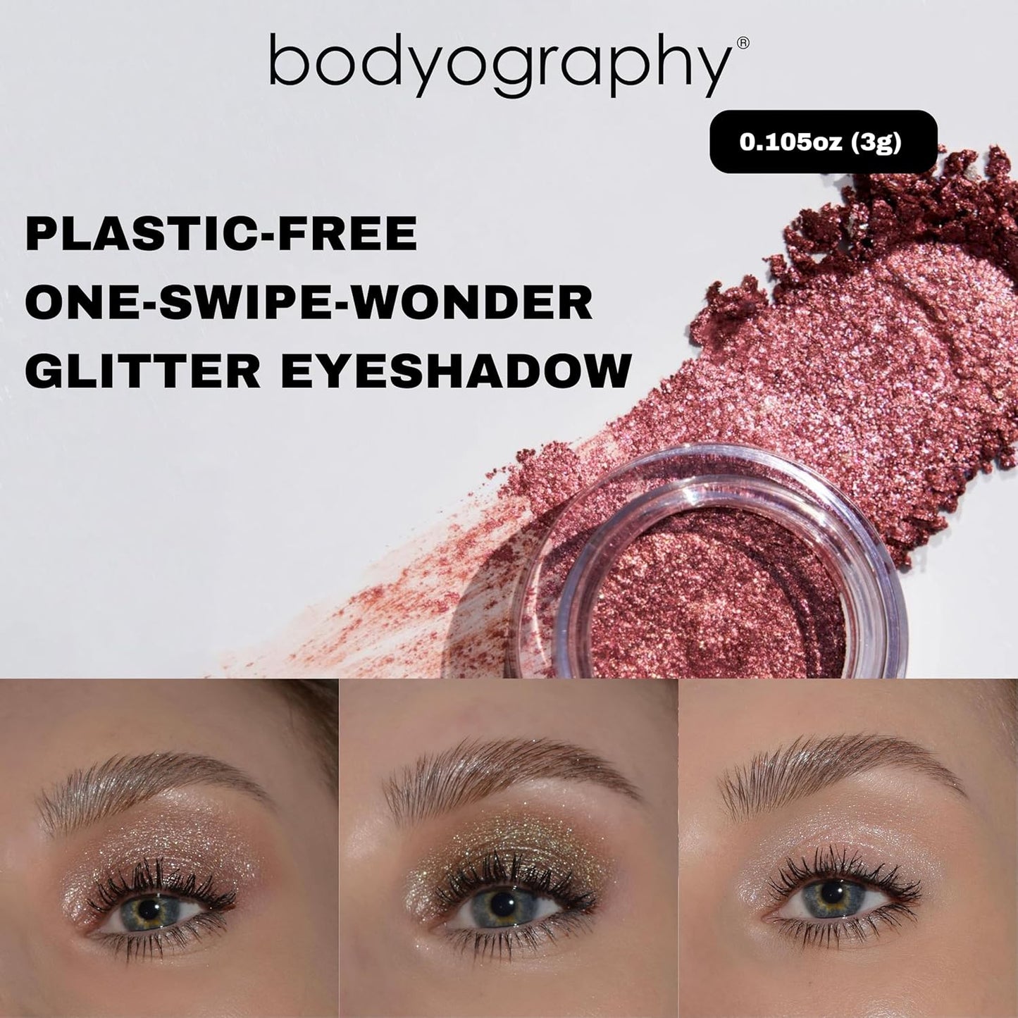 Bodyography Glitter Pigment Eye Shadow | Long Wear Shimmer Eyeshadow | Vegan, Talc & Paraben Free | Cream Powder Formula | Blue Morpho (Chrome Periwinkle) 1.5 g