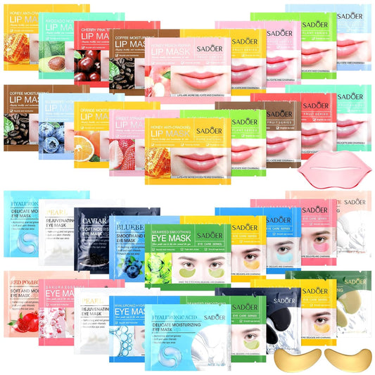 60 Pcs Moisturizing Lip Mask Eye Pads Lip Eyes Care Pads Mask Multi Pack Lip and Under Eye Patches for Puffy Eyes Spa Moisturizing Skincare Eye Lip Treatment (Lip and Eye)