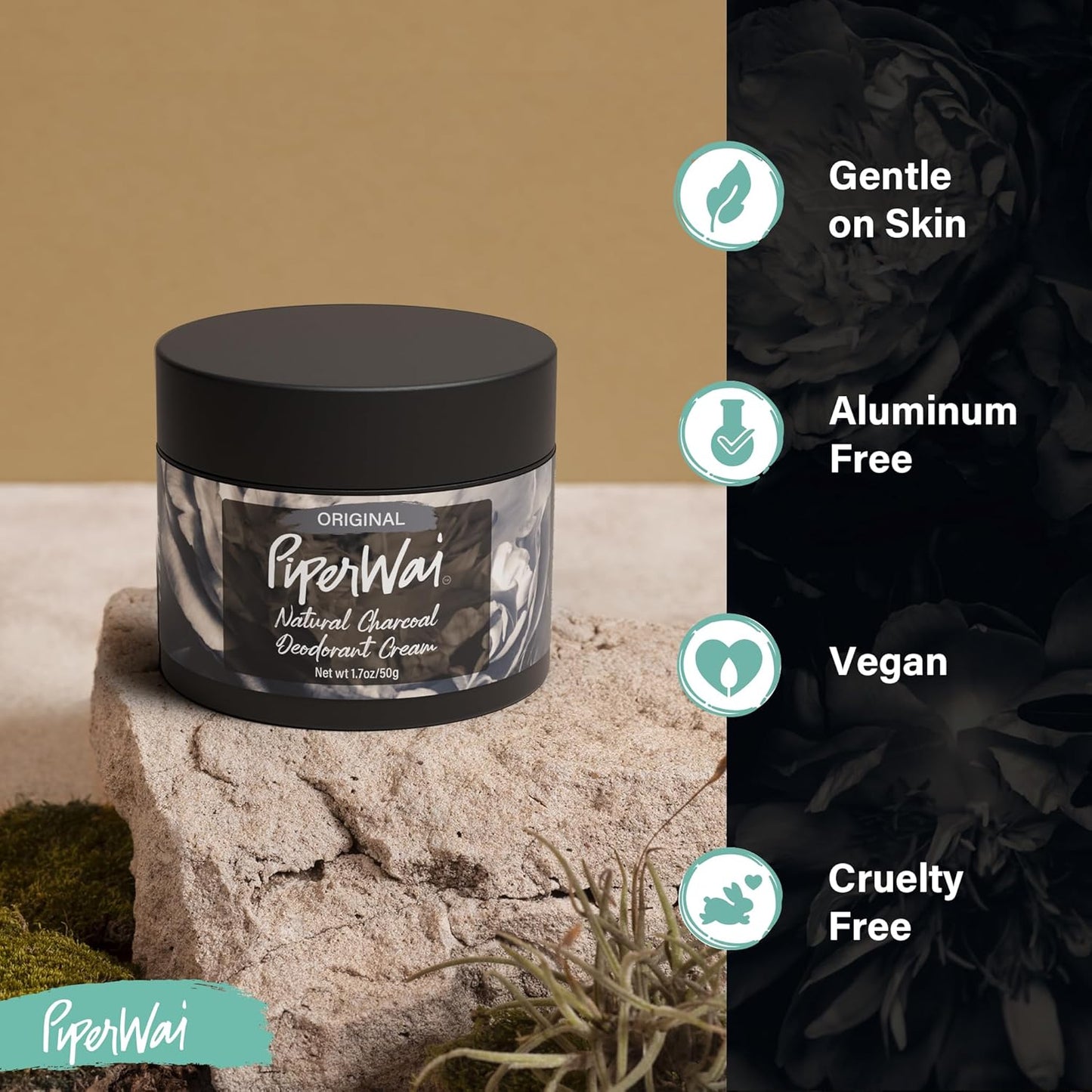 PiperWai Natural Deodorant Cream w/Activated Charcoal | 24-Hour Sweat Protection, Vegan, Aluminum Free Deodorant for Women & Men | Travel Essential Shark Tank Product | 2 oz Scented Single Jar