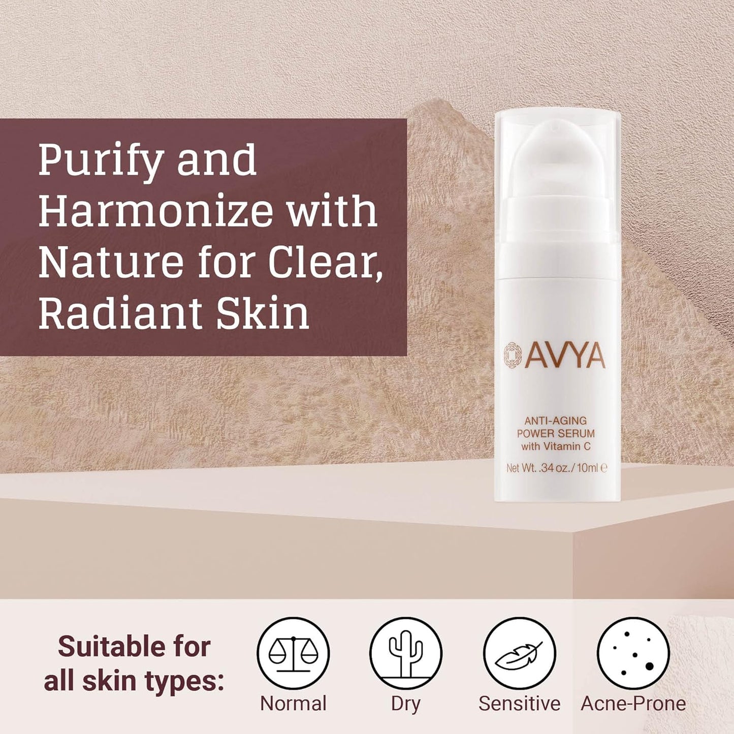 AVYA Anti-Aging Power Serum - Hyaluronic Acid Face Serum Plumps and Brightens Skin/Travel Size Retinol Treatment Reduces Fine Lines and Boosts Collagen for Smoother Skin / 0.34oz (10ml)