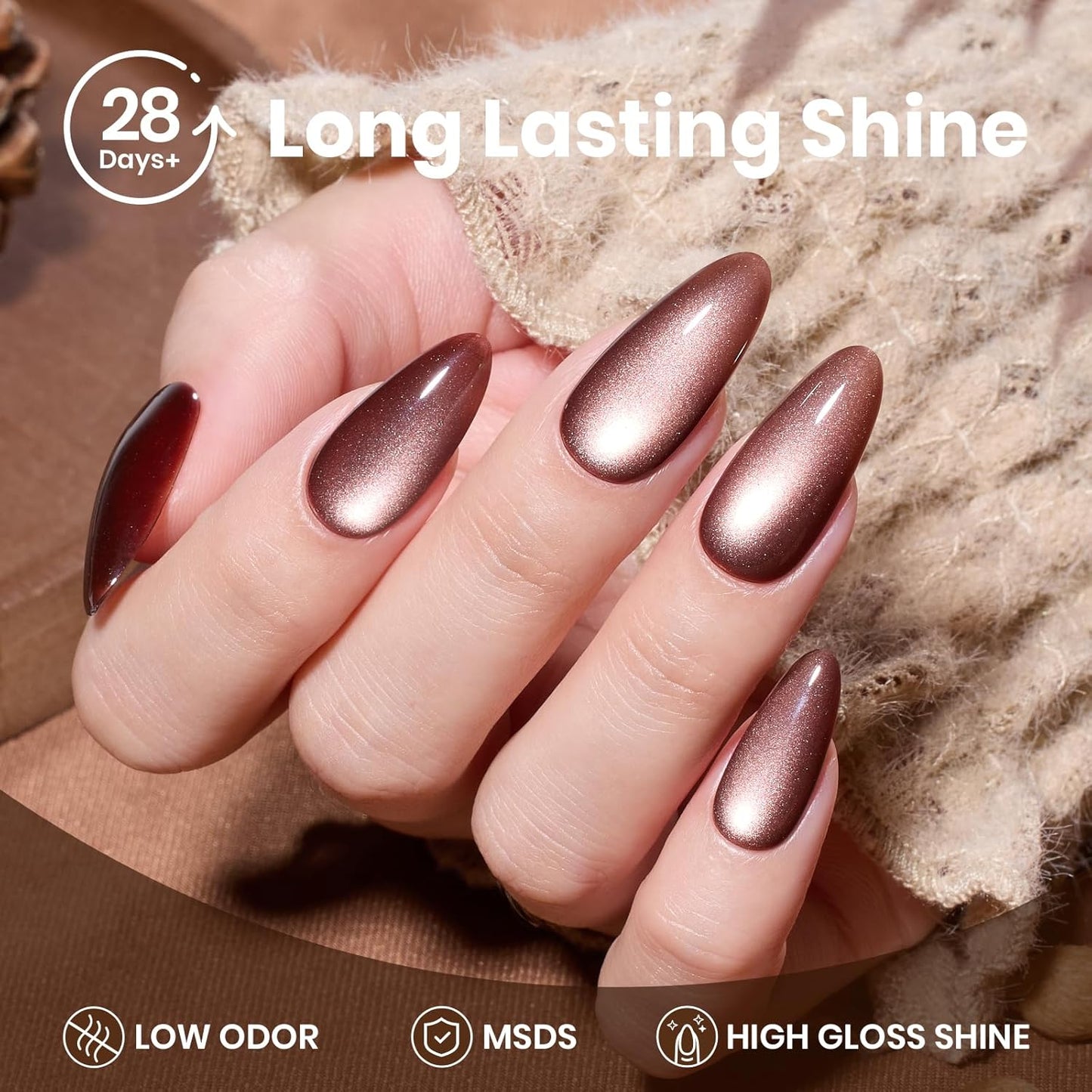 Beetles Brown Cat Eye Gel Nail Polish - Cinnamon Girl Cat Eye Gel Polish, 15ML Glitter Brown Magnetic Fall Gel Polish Jelly Sheer Translucent Effect Soak Off UV French Nail Art Manicure Gift for Women