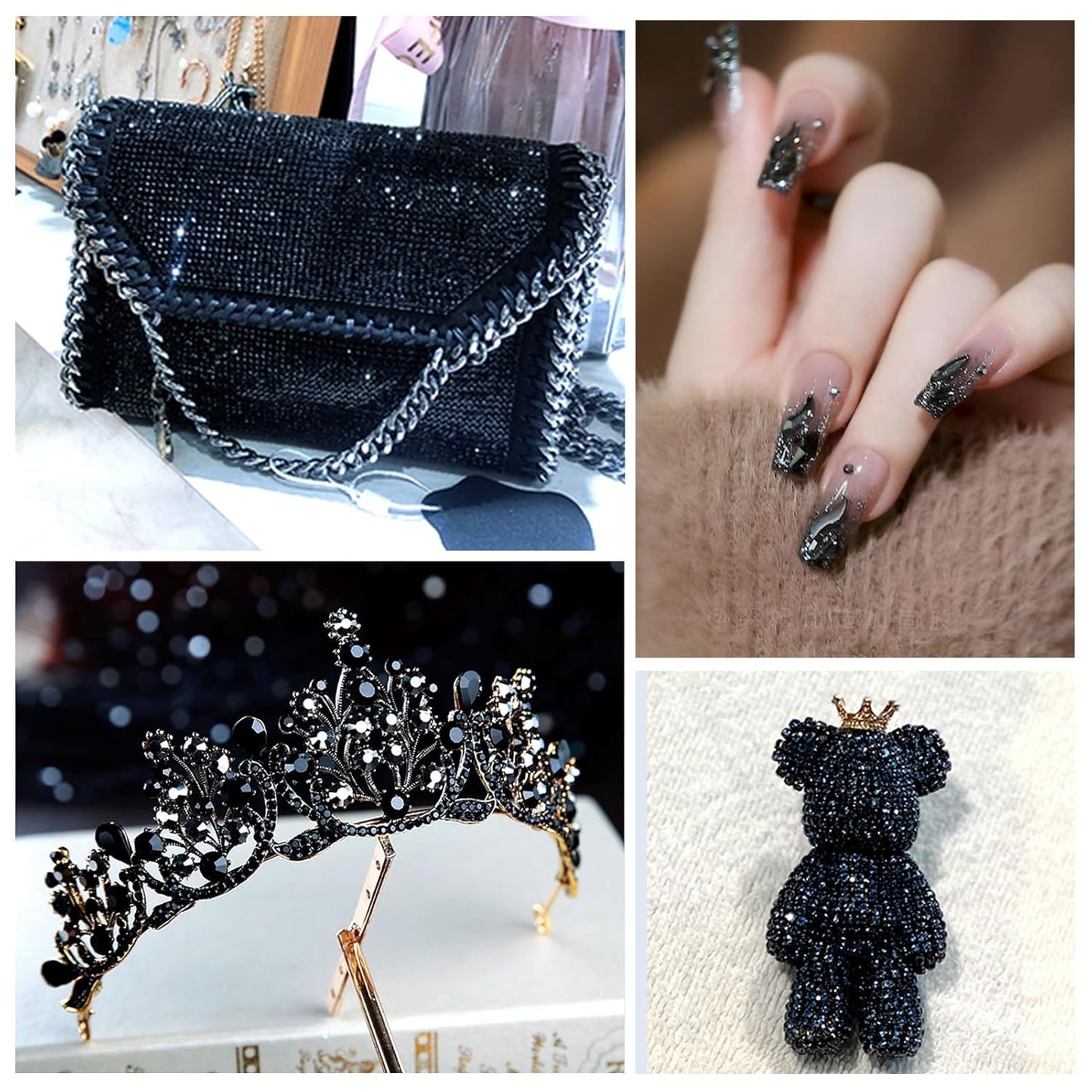 1440Pcs Black Crystal Rhinestones,Glass Flatback Rhinestones Gemstones for Nail Face Makeup Art Crafts Clothes Decoration -(SS3,1.4mm,Black)