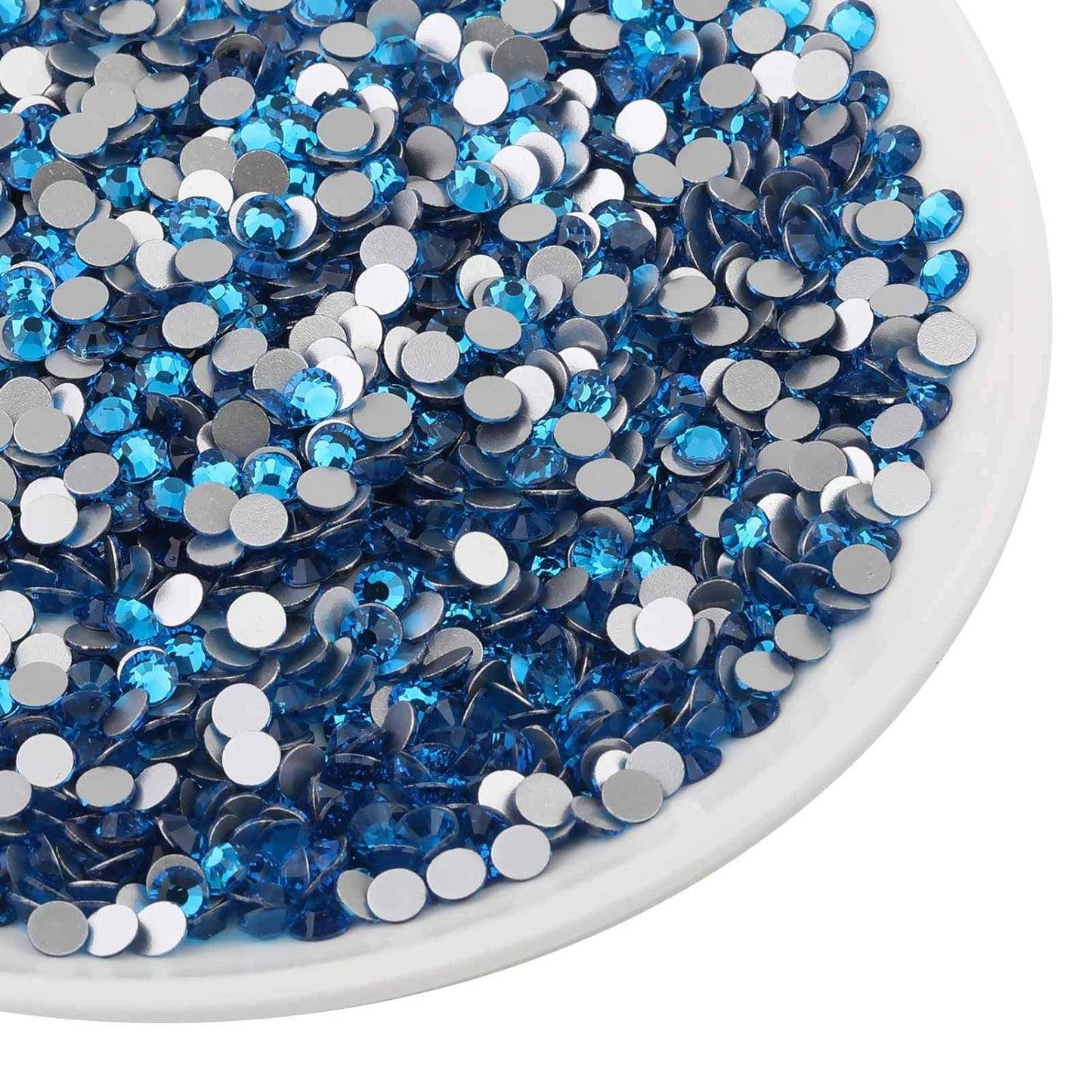 Beadsland 288pcs Flat Back Crystal Rhinestones Round Gems for Nail Art and Craft Glue Fix, Capri Blue, SS34,7.1-7.3mm