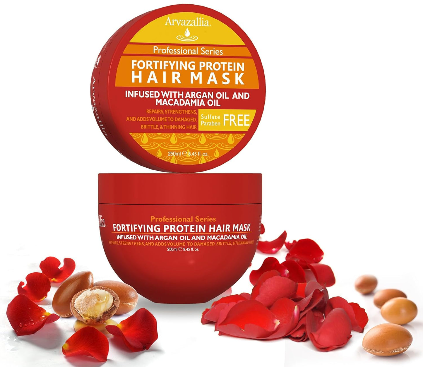 Arvazallia Fortifying Protein Hair Mask and Deep Conditioner with Argan Oil and Macadamia Oil Hair Repair Treatment for Damaged, Brittle, or Thinning Hair - Promotes Natural Hair Growth