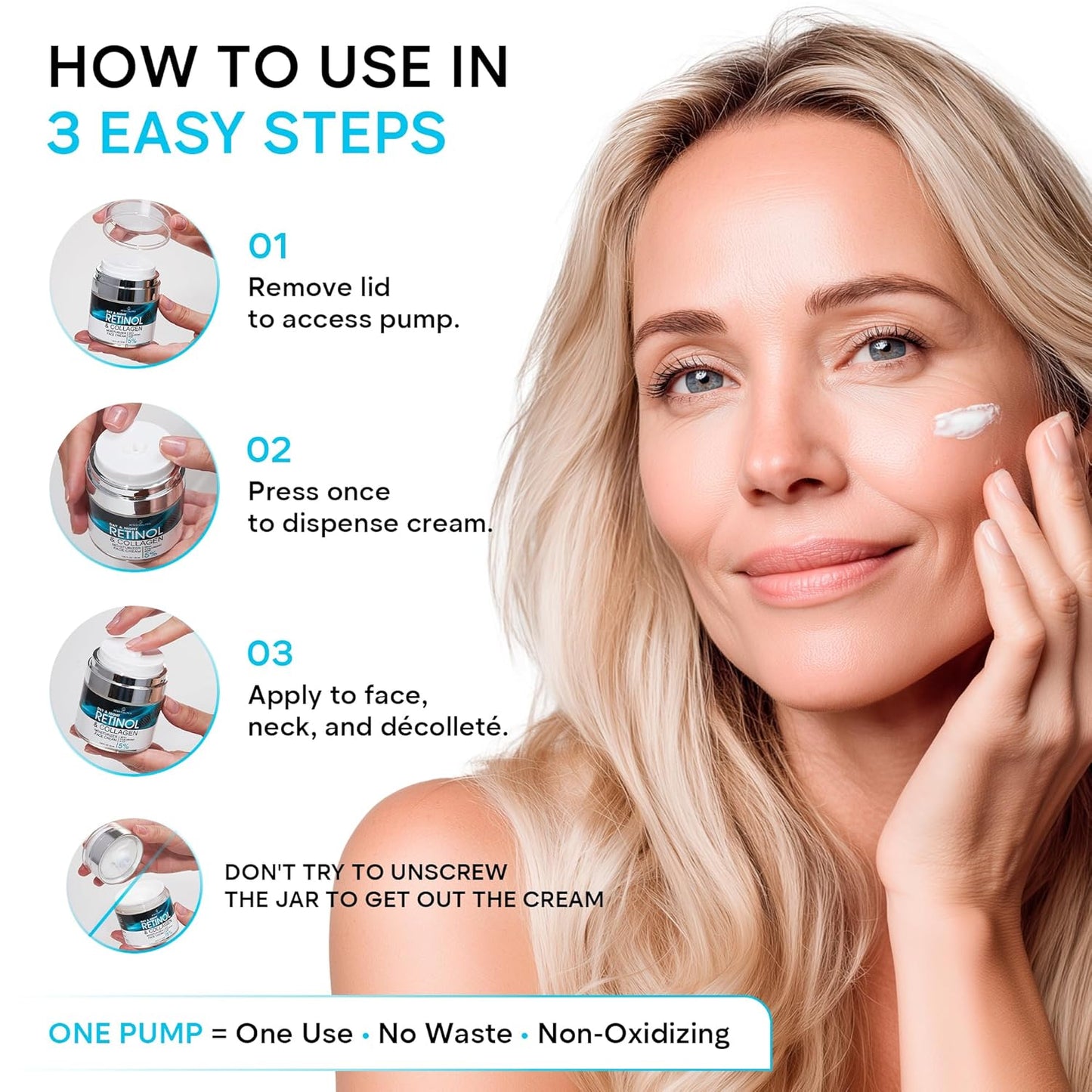 Face Moisturizer Retinol Cream, Anti Aging Neck Firming Cream, Collagen Day & Night Face Cream with Hyaluronic Acid for Women & Men, 1.85 Fl Oz