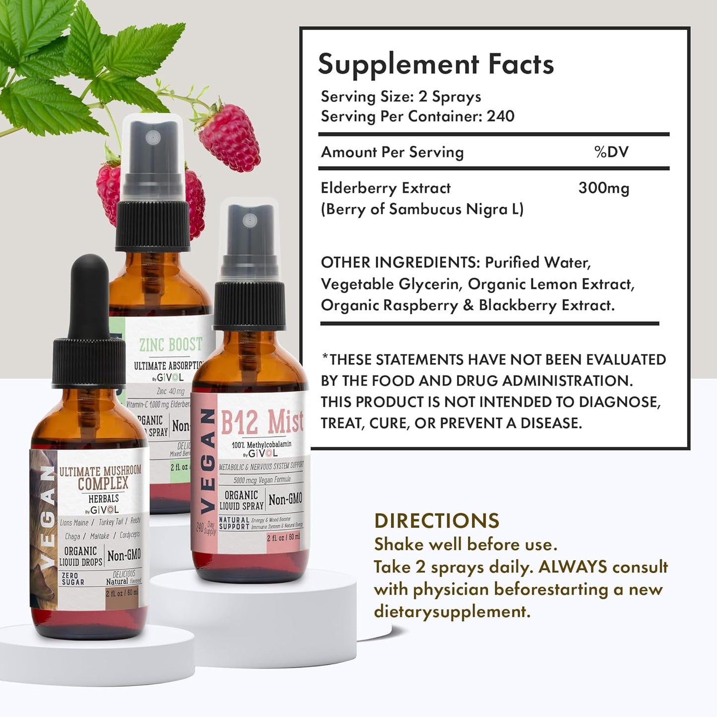 Cognitive Wellness Bundle Liquid Vitamin Trio: Methylcobalamin B12, Lions Mane, Reishi, Chaga Mushroom Complex & Zinc Picolinate: Gluten-Free, Sugar-Free, Non-GMO - 360 Days Supply