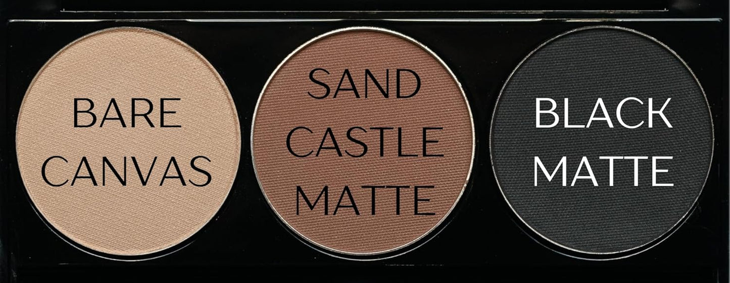 Matte Black, Medium Brown and Off White Vegan Eyeshadow Trio Palette; Talc, Paraben & Cruelty Free